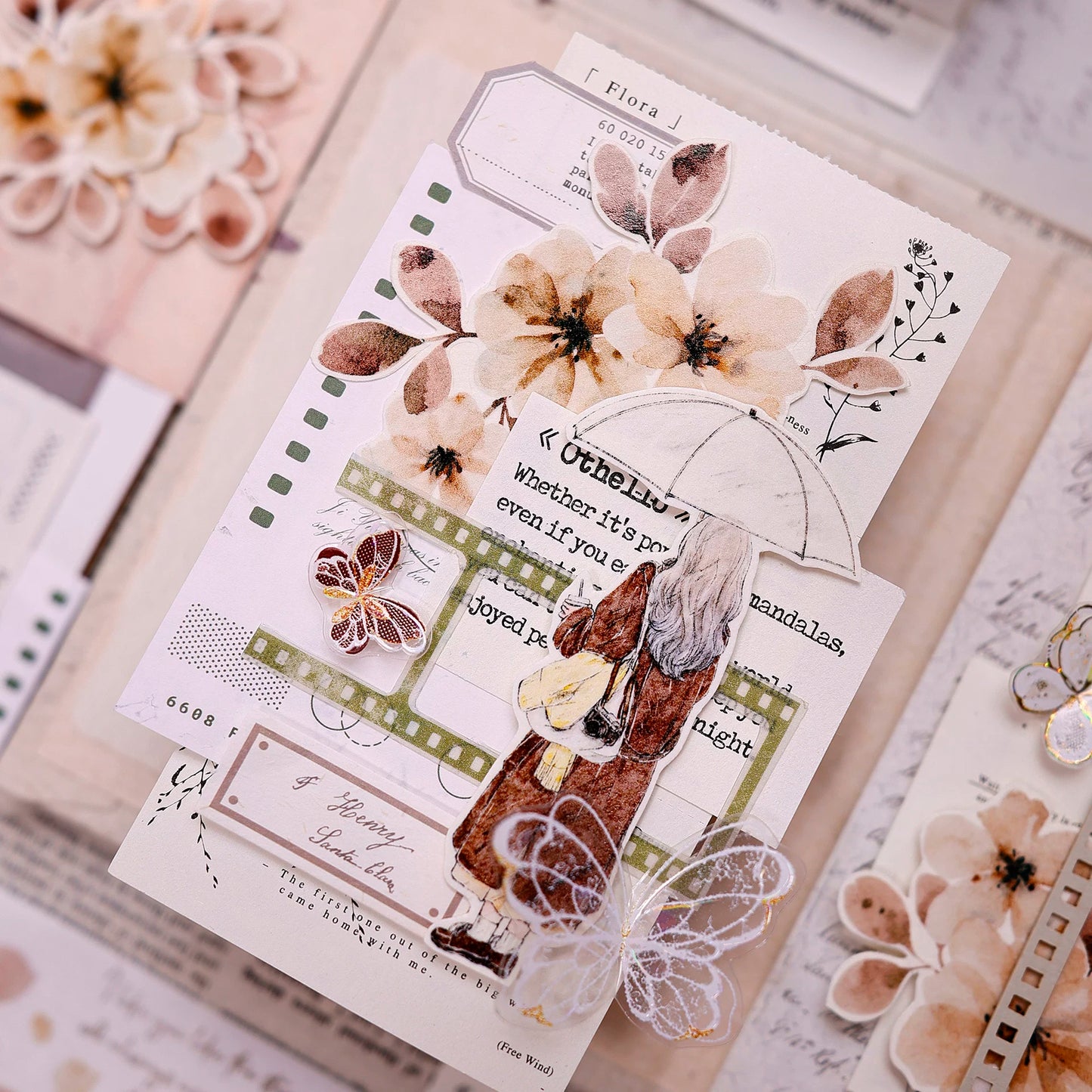 XiaoBaiJia Salt Series【Warm Yellow Fragrant Branches】Pre-cut Orginal Design Washi/Pet Tape Light Retro Stickers