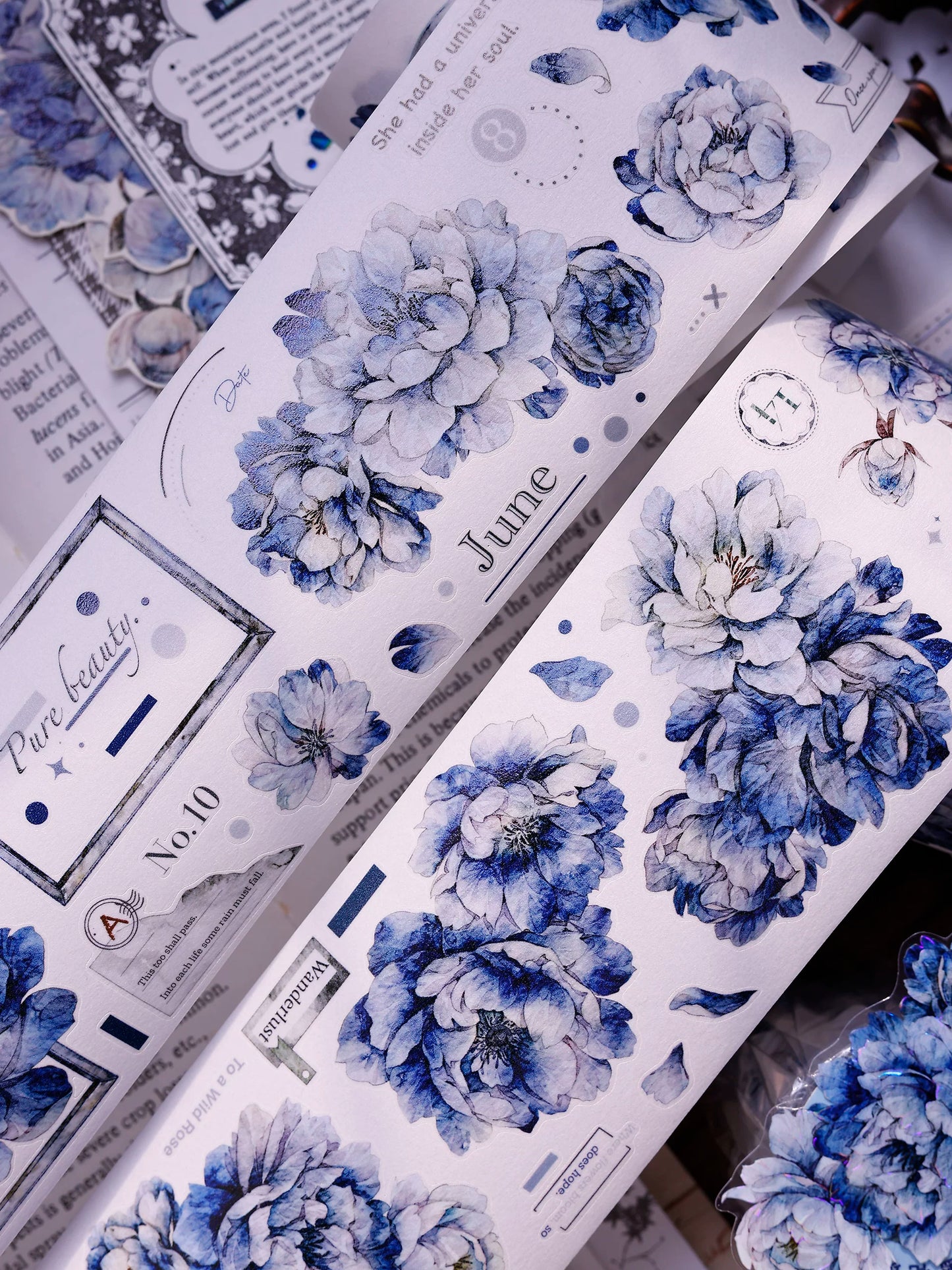 XiaoBaiJia Salt Series【Blue Mirror】Orginal Design Kiss-cut Washi/Pet Floral Tape Light Retro Landscaping Stickers