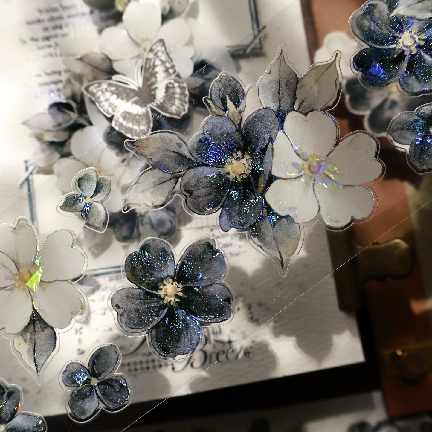 YiEr Vol15【Black and White Narrative Language】Orginal Design Pre-cut Washi/Pet Floral Tape Light Retro Landscaping Stickers