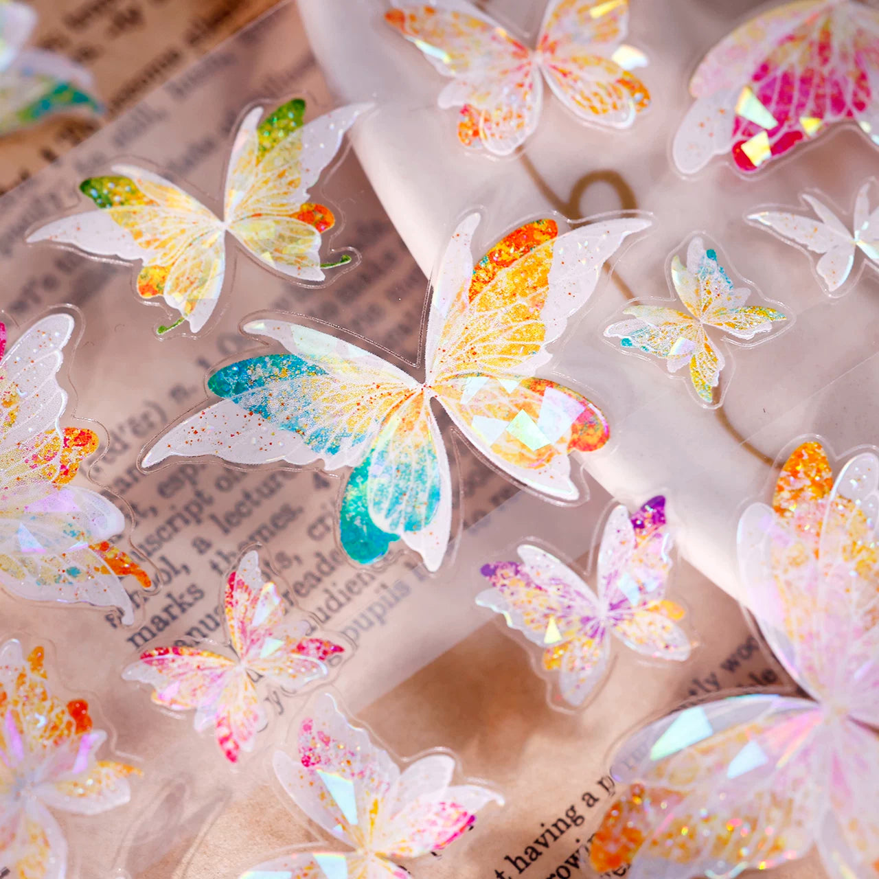 XiaoBaiJia【Liuli Butterfly Dance】Pre-cut Orginal Design Washi Pet Tape Light Retro Stickers