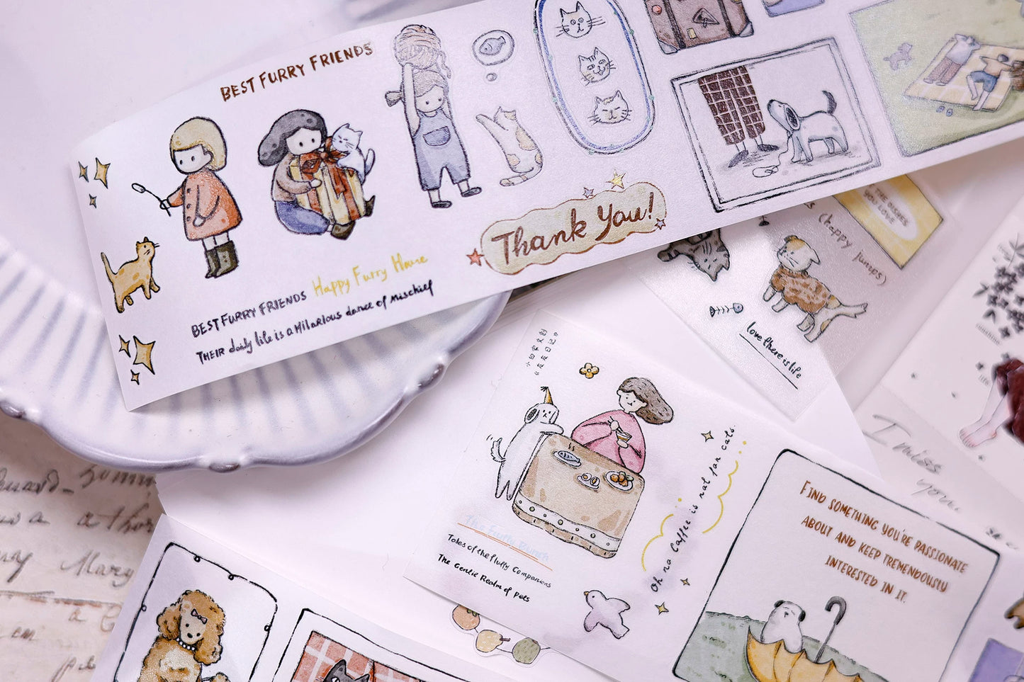 XiaoBaiJia Salt Series【Friend's Diary】Orginal Design Washi/Pet Dog and Cat Tape Light Retro Landscaping Stickers