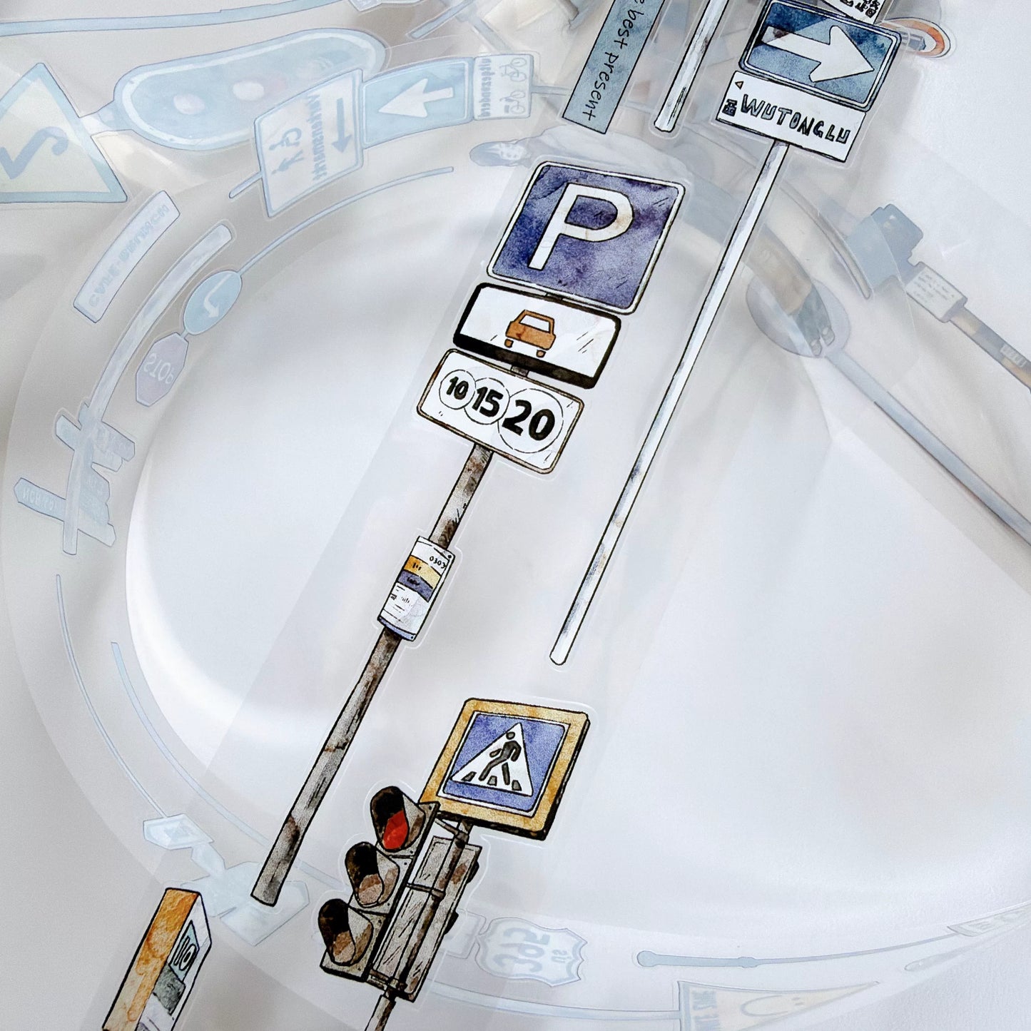 Kaixiaoxun Vol13【Road Sign】 Pre-Cut Long Loop Washi/Matte PET Tape for Scrapbook Supplies,Junk Journal Supplies