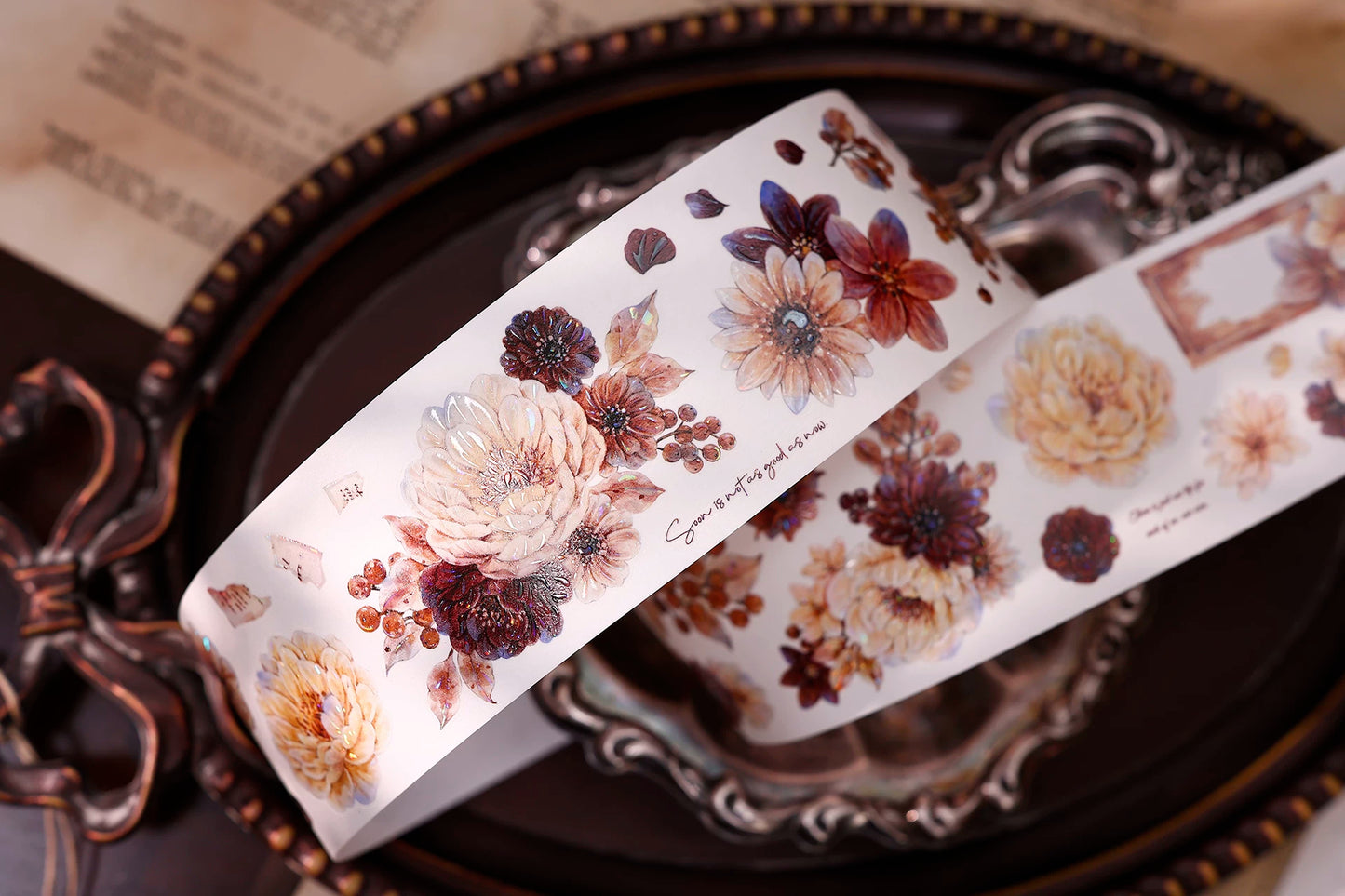 XiaoBaiJia【Peony Shadow Flower Description】Pre-cut Floral Orginal Design Washi Pet Tape Light Retro Stickers