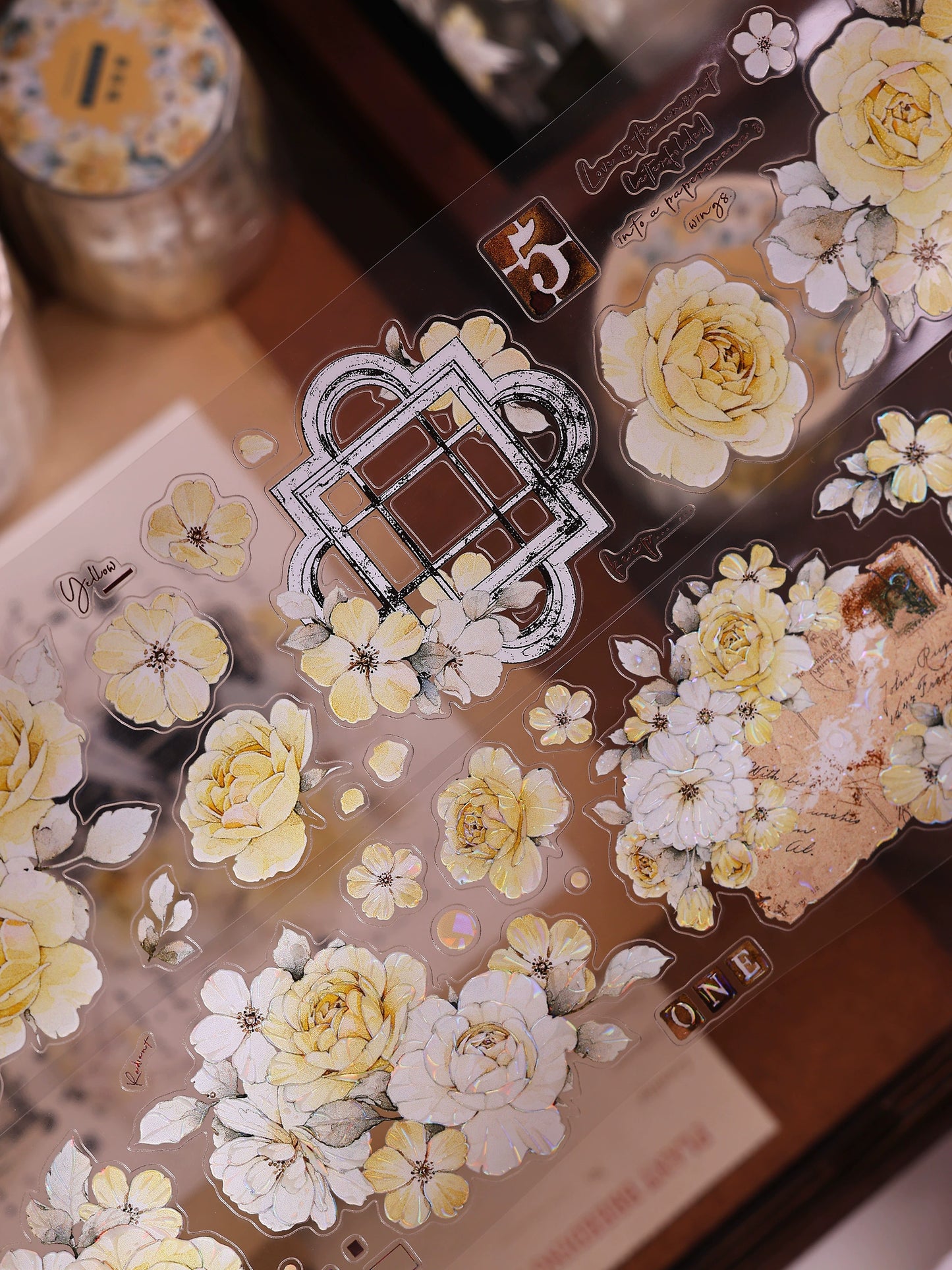 XiaoBaiJia【Yellow Rose】Light Retro Orginal Design Washi Pet Tape Landscape Stickers