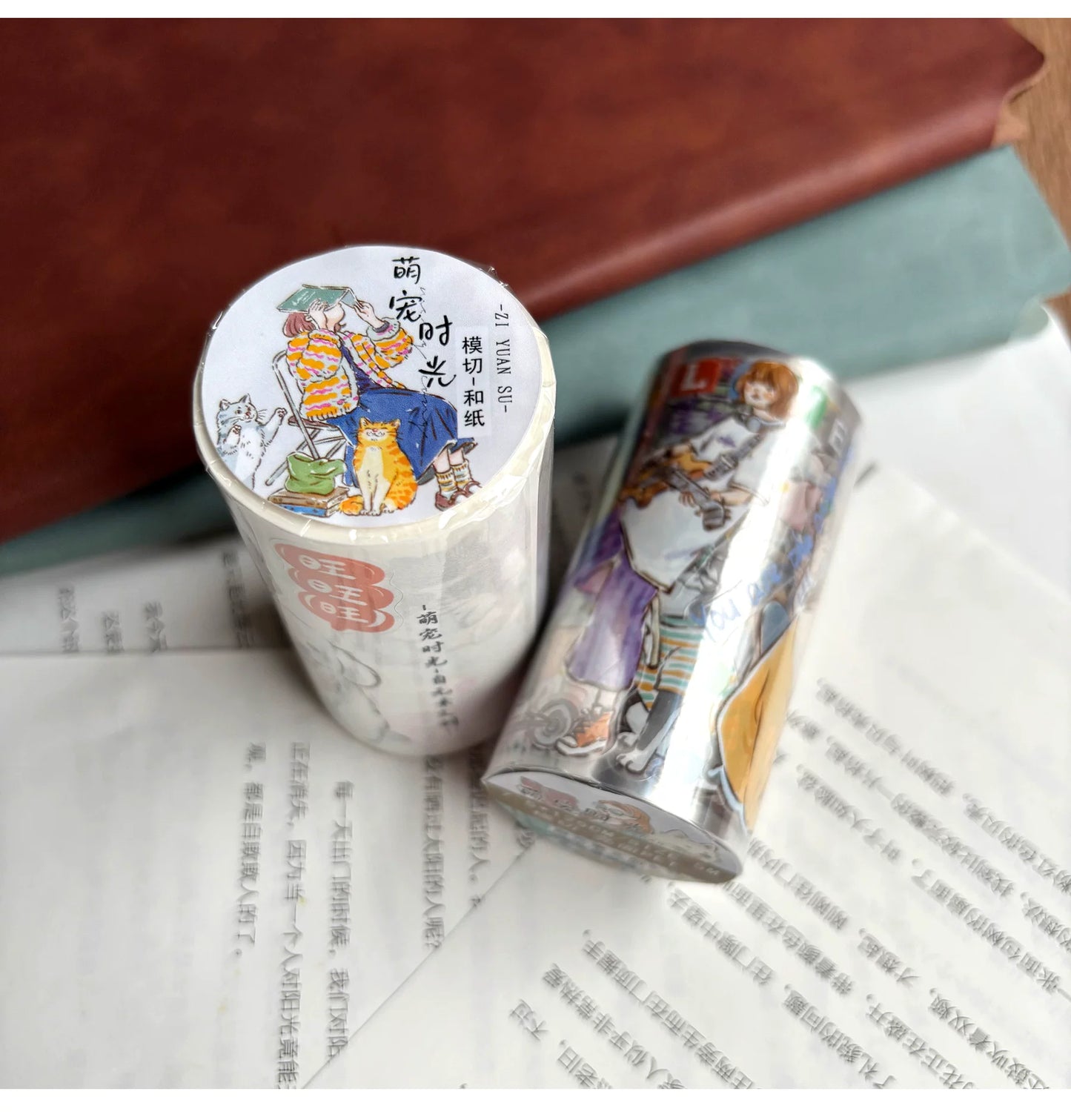 ZiYuanSu【Cute Pet Time】Cat and Dog Scene Pre-cut Washi/PET Tape