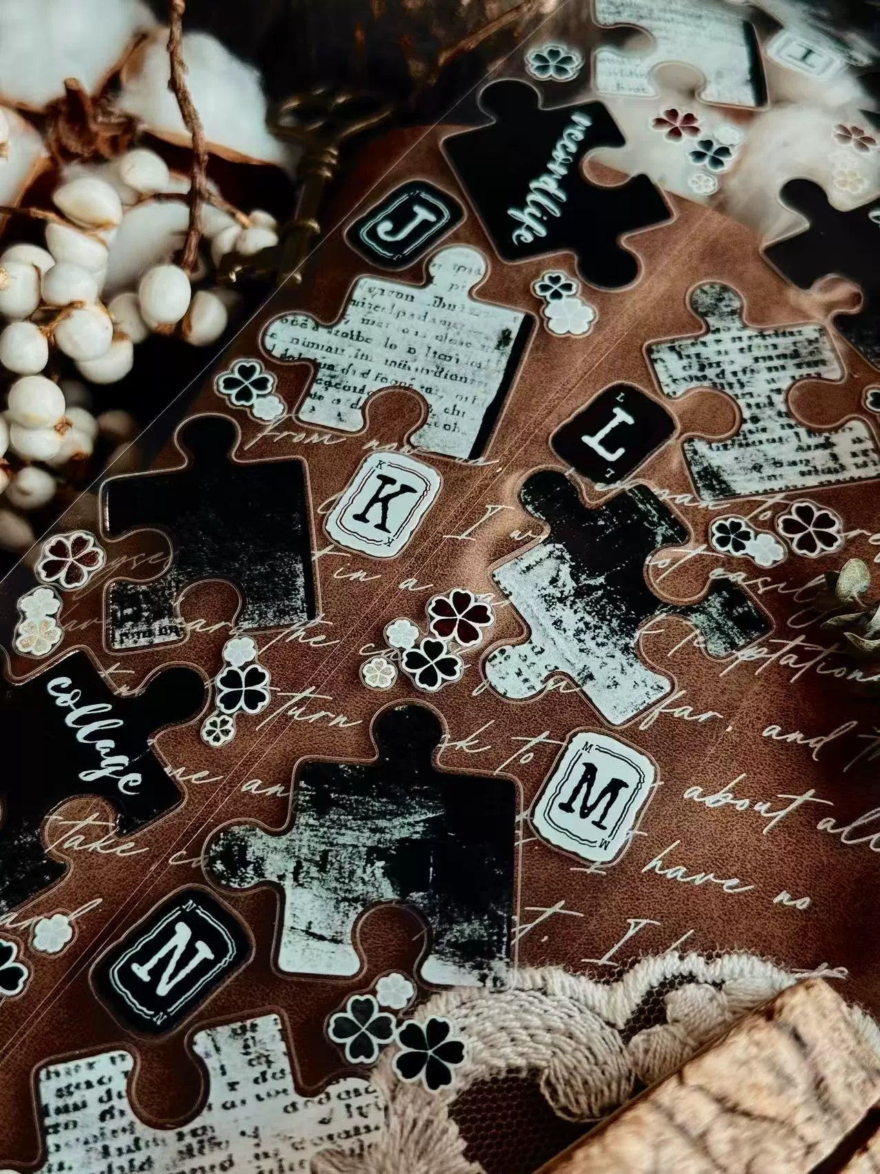 Linlanxi 【Puzzle Painting】Original  Pre-cut Washi/Pet Tape,New Fashion Retro Wider English Counted Tape