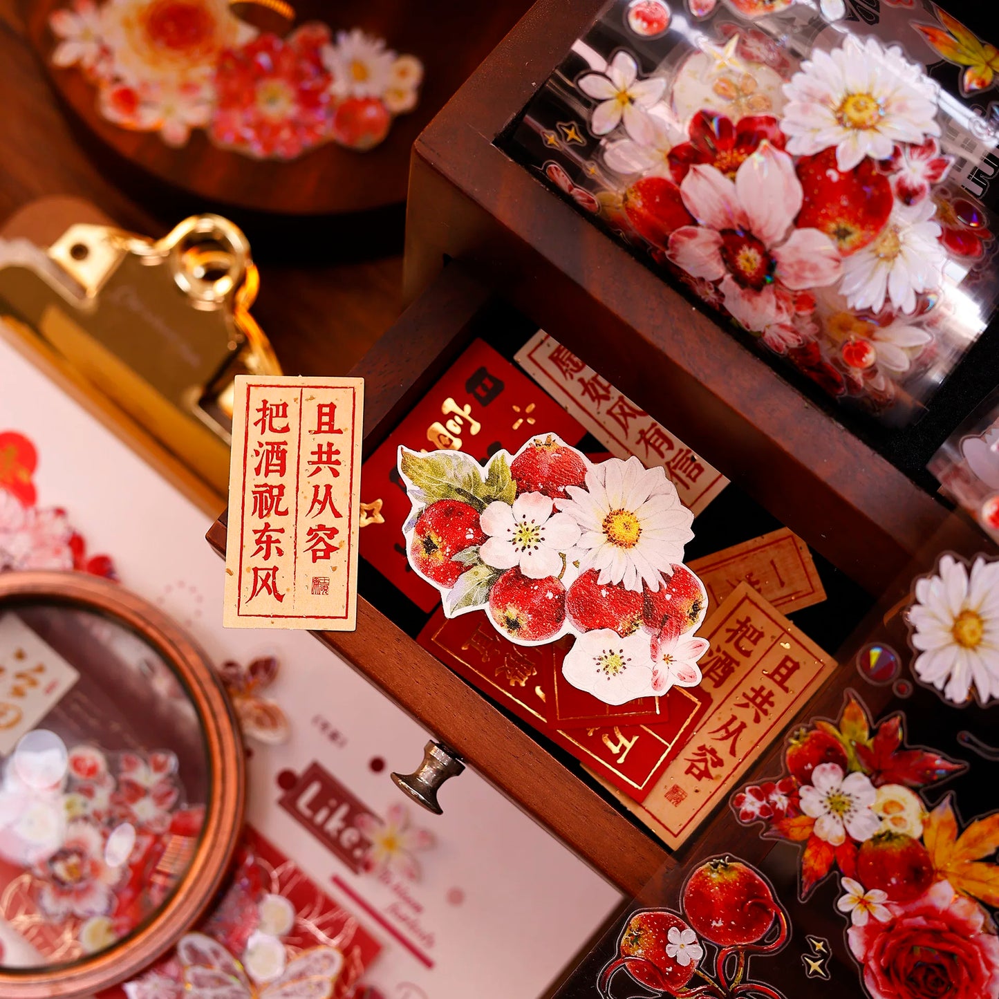 XiaoBaiJia Salt Series【Red Fruit Fragrance】Orginal Design Kiss-cut Washi/Pet Floral Tape Light Retro Landscaping Stickers