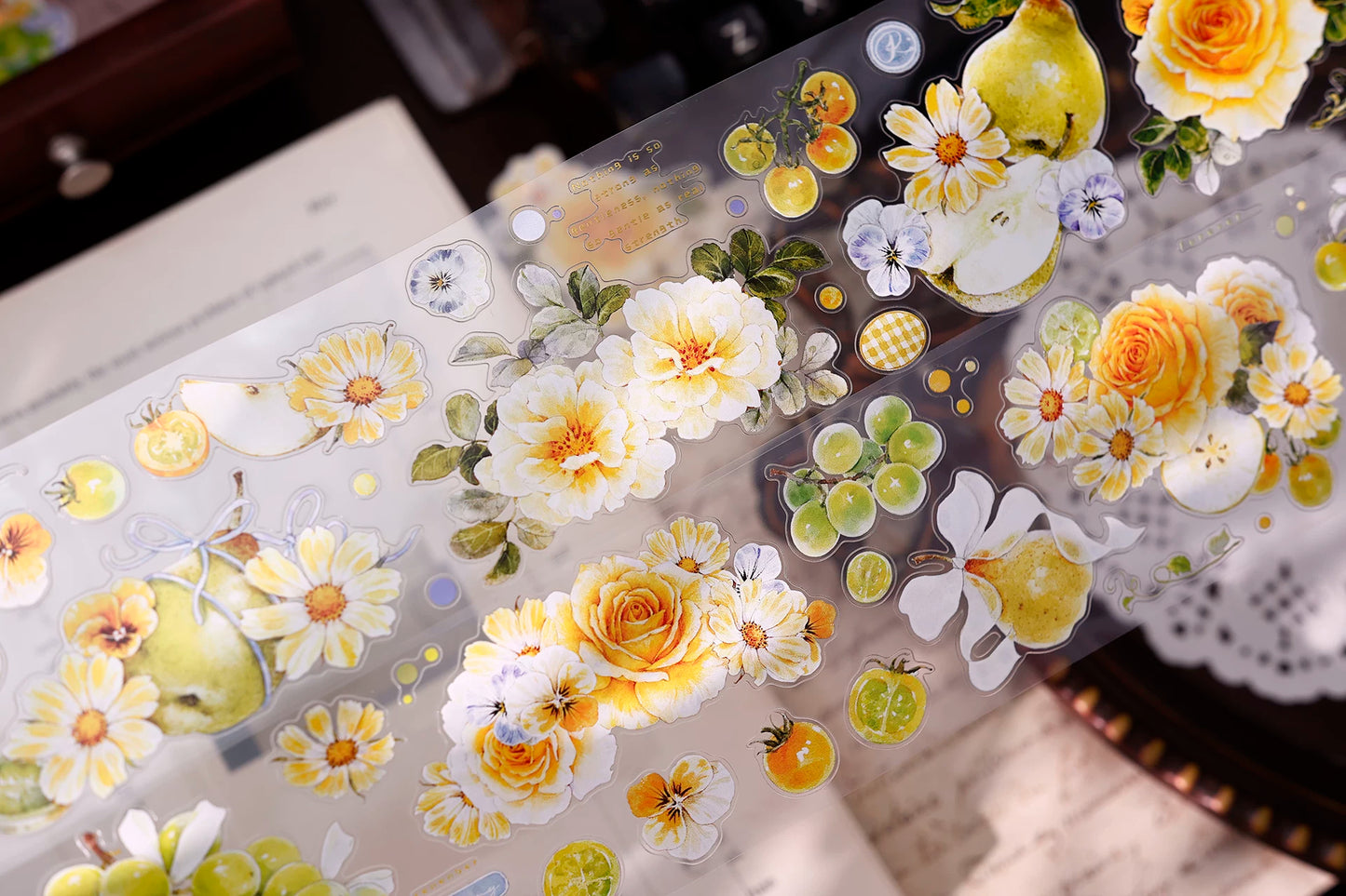 XiaoBaiJia【Green Grape Vine】Pre-cut Floral Orginal Design Washi Pet Tape Light Retro Stickers