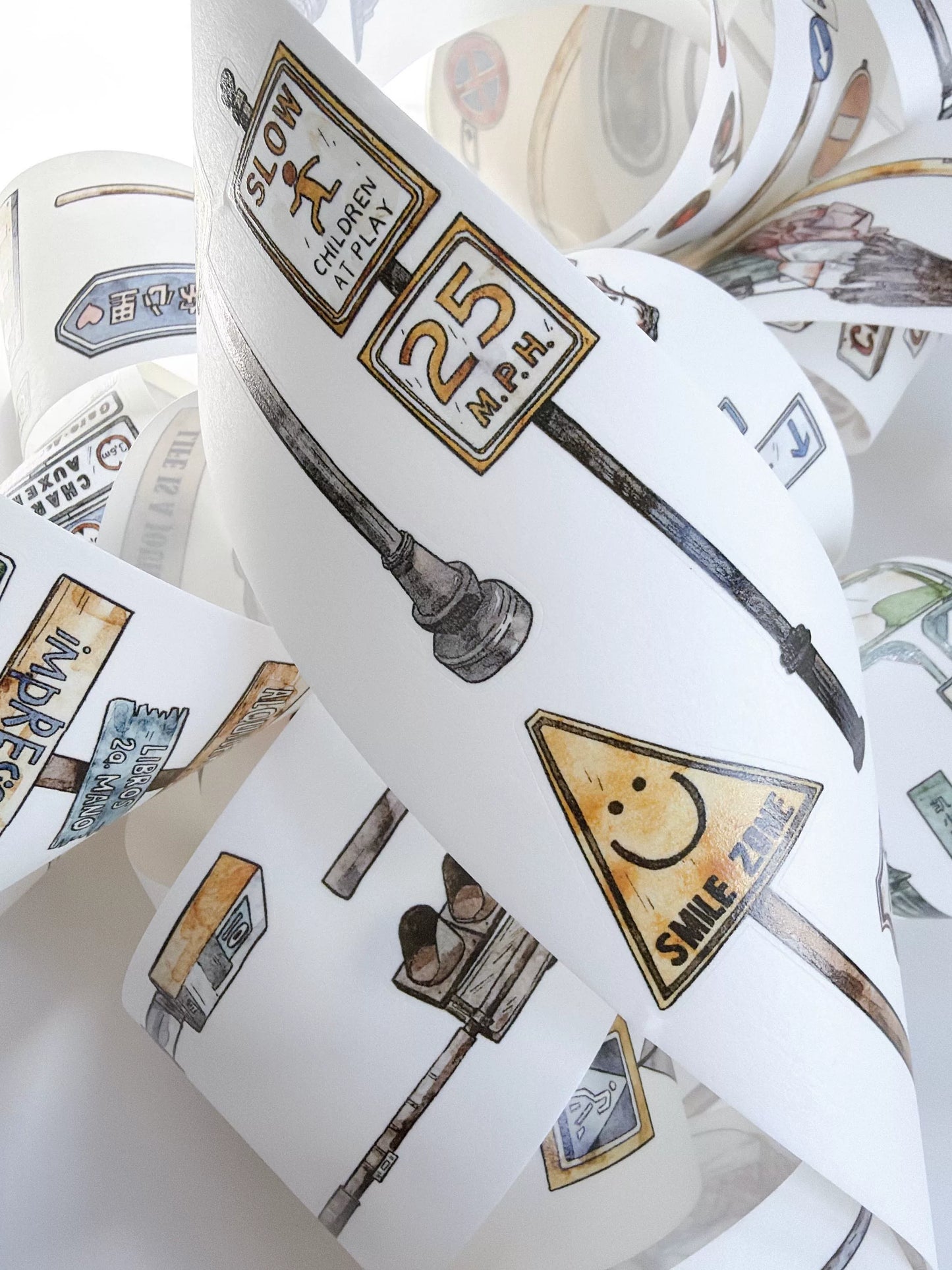 Kaixiaoxun Vol13【Road Sign】 Pre-Cut Long Loop Washi/Matte PET Tape for Scrapbook Supplies,Junk Journal Supplies