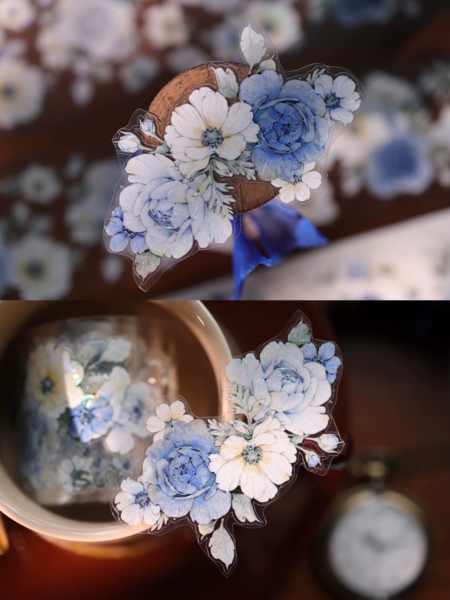 YiEr Vol17【Blue-Violet Flower】Kiss-cut Floral Washi Tape and PET Stickers