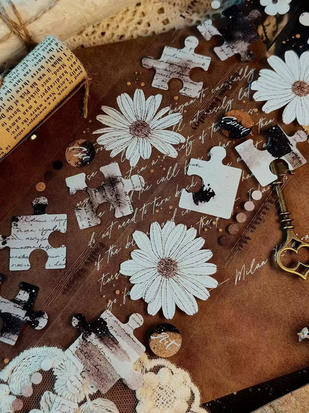 Linlanxi 【Ink Rhyme Printing Traces】Original New Product Retro Flower Puzzle Washi/Pet Tape