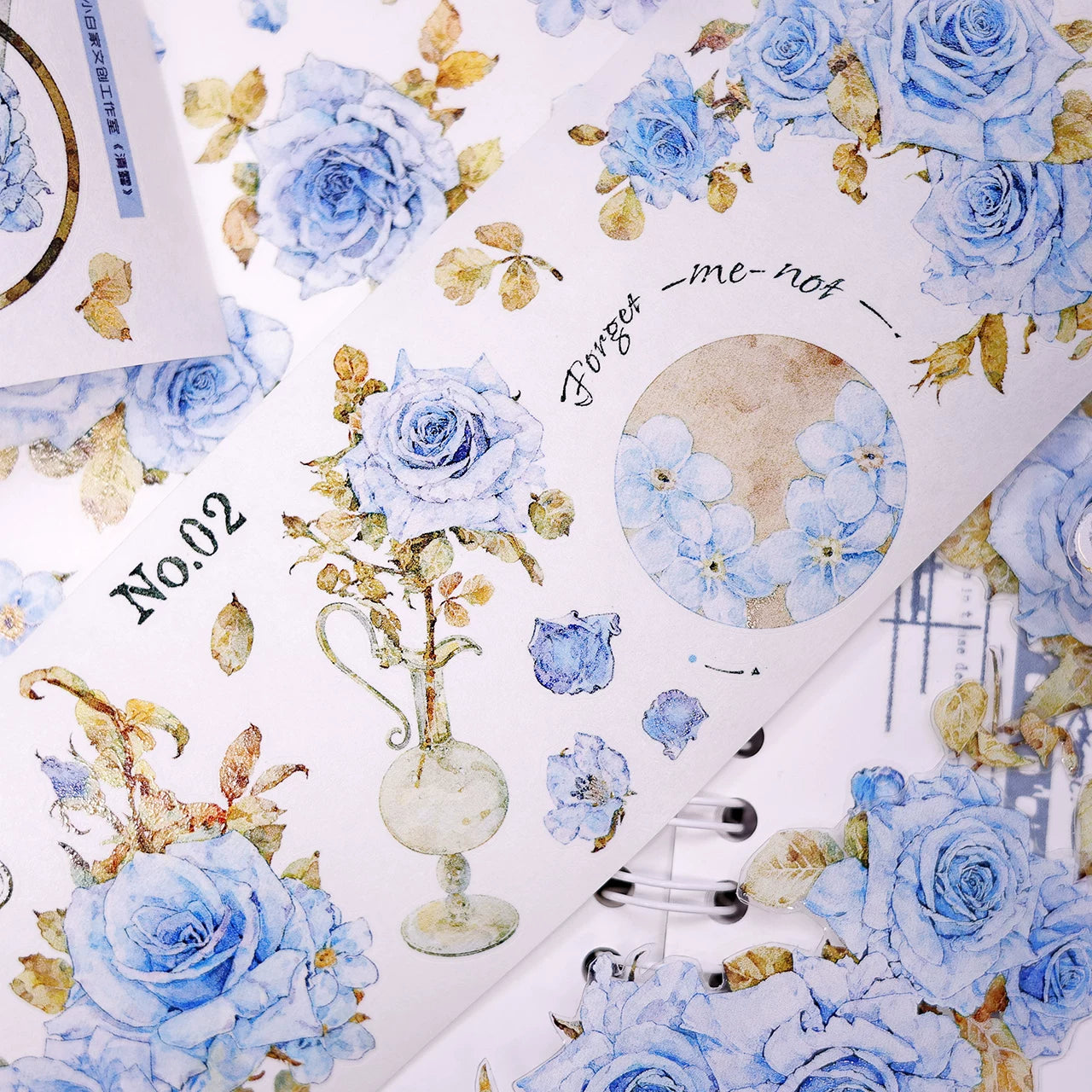 XiaoBaiJia Salt Series【Clear Dew】Pre-cut Orginal Design Floral Washi/Pet Tape Light Retro Stickers