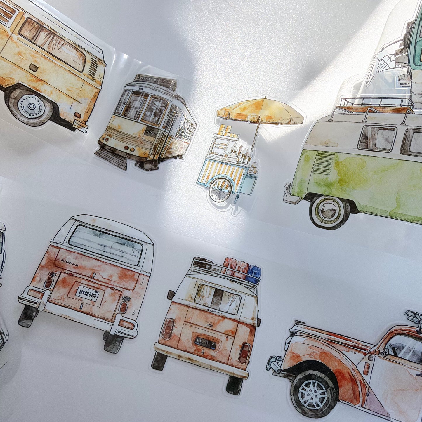 Kaixiaoxun Vol13【Car】 Pre-Cut Long Loop Washi/Matte PET Tape for Scrapbook Supplies,Junk Journal Supplies