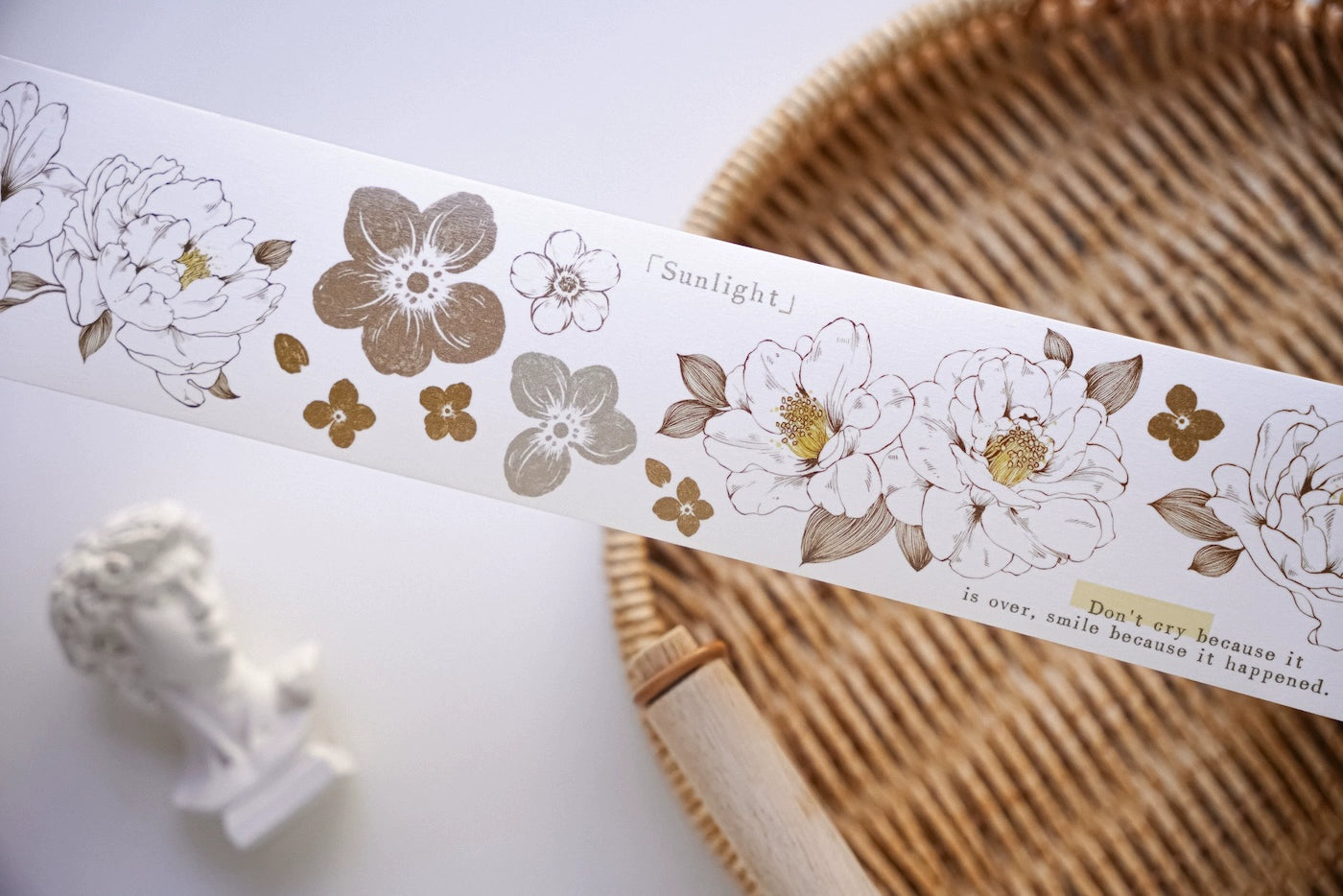 YuanZi Vol7【Misty White Camellia】Orginal Design Washi/Pet Tape Light Retro Flowers Stickers,for Scrapbook Supplies,Scrapbook Tape Stickers,Junk Journal Supplies