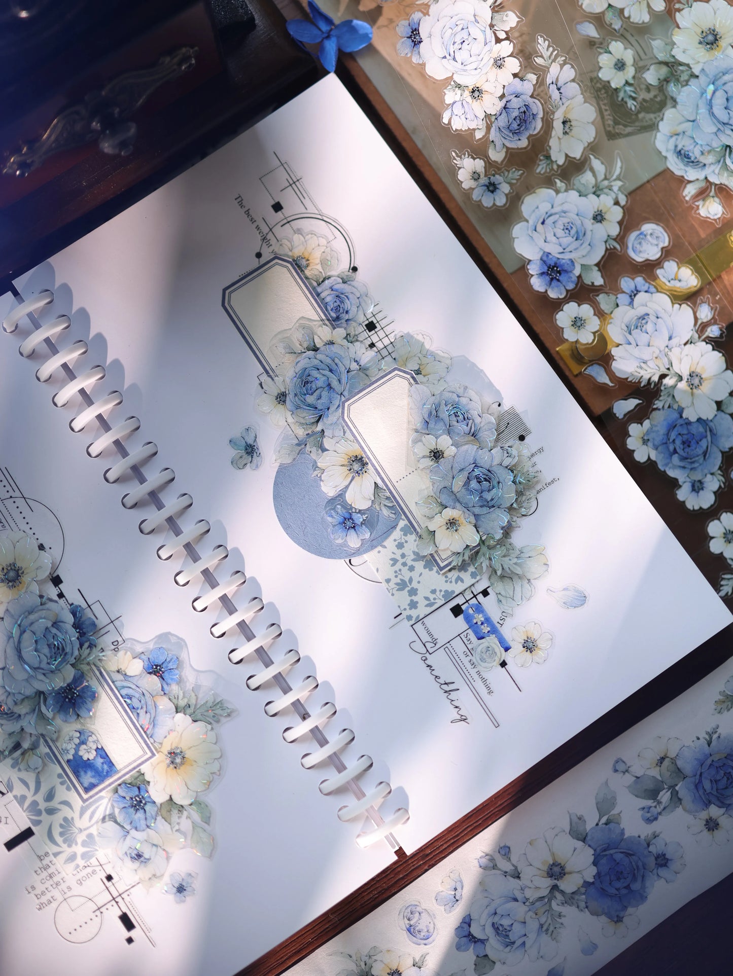YiEr Vol17【Blue-Violet Flower】Kiss-cut Floral Washi Tape and PET Stickers