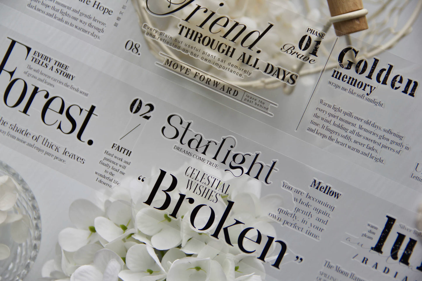 TianCheng-Vol8【Time for Solitude】English Text Washi/PET Tape,for Scrapbook Supplies,Scrapbook Tape Stickers,Junk Journal Supplies