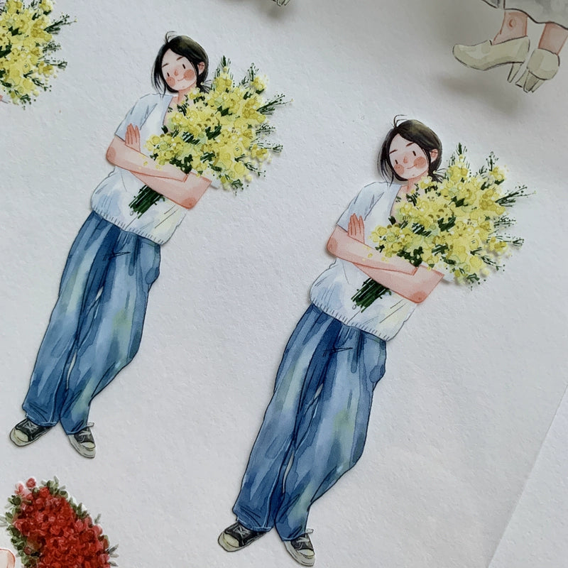 DingDing Vol2 【Flower drunkenness】Vintage Casualness Girl Washi PET Tape for Card Making Decoration DIY Scrapbooking Plan Stickers