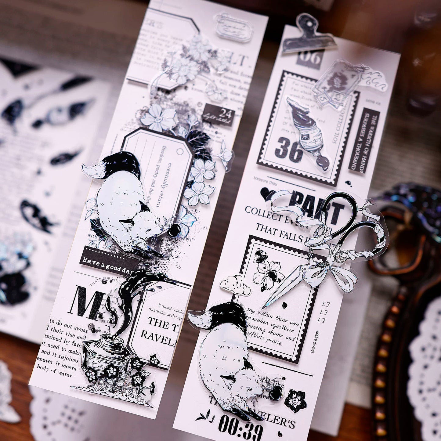 XiaoBaiJia Salt Series【Black and White Art World】Pre-cut Orginal Design Washi/Pet Tape Light Retro Stickers