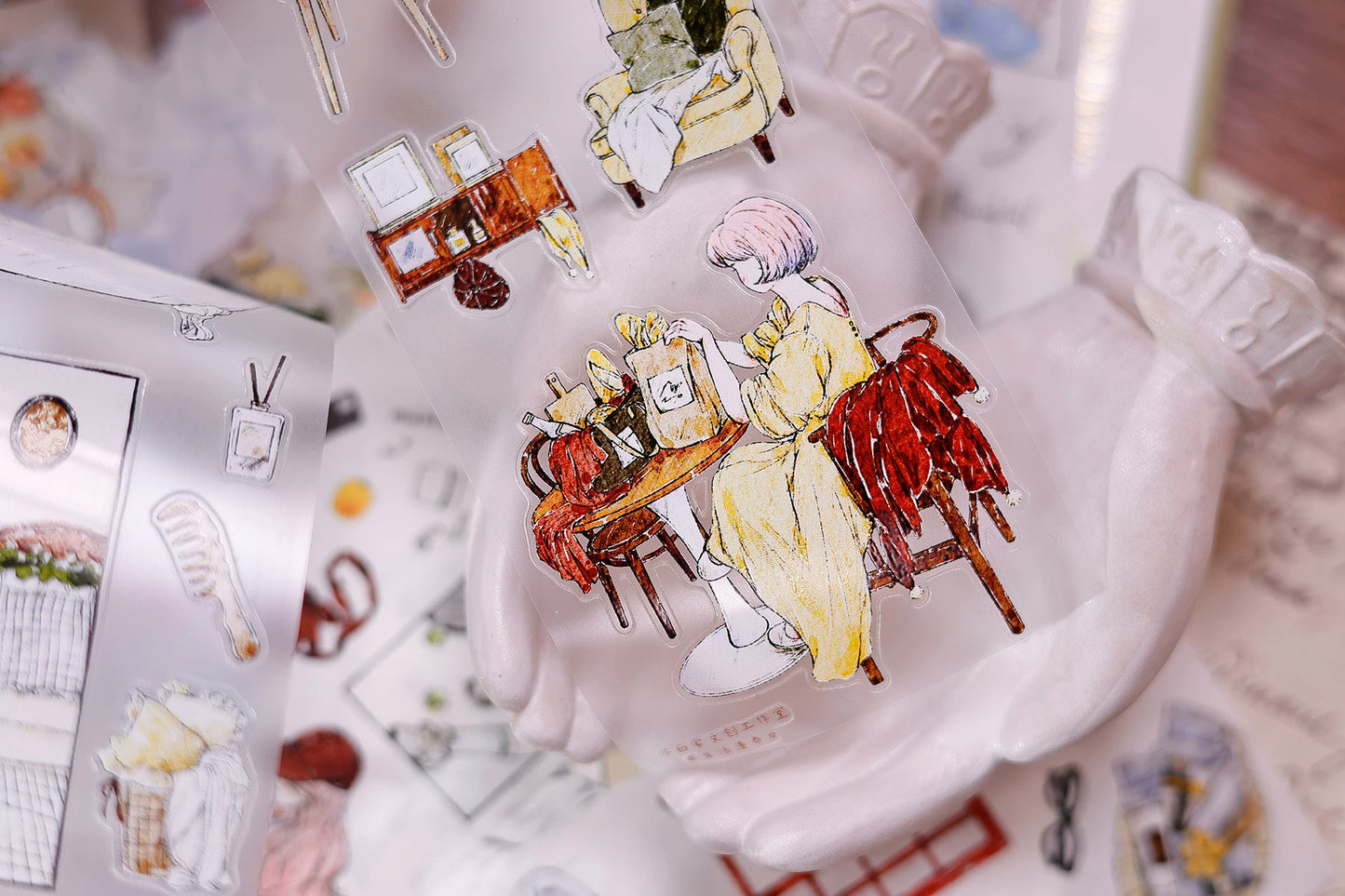 XiaoBaiJia Salt Series【Life Scroll】Pre-cut Orginal Design Washi/Pet Tape Light Retro Stickers