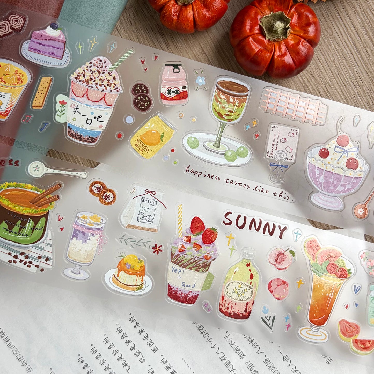 ZiYuanSu【Slightly Sweet Afternoon】Food Background Scene Pre-cut Washi PET Tape