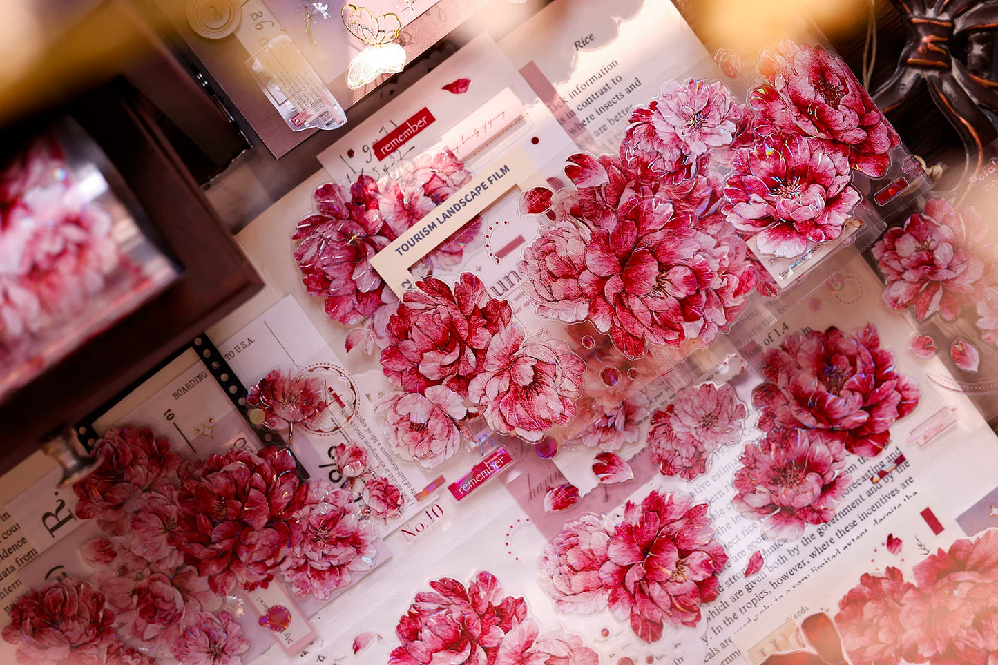 XiaoBaiJia Salt Series【Peony】Orginal Design Kiss-cut Washi/Pet Floral Tape Light Retro Landscaping Stickers