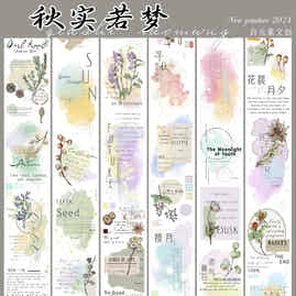 ZiYuanSu【Autumn Like A Dream】English Text Pre-cut Washi/PET Tape,for Scrapbook Supplies,Scrapbook Tape Stickers,Junk Journal Supplies