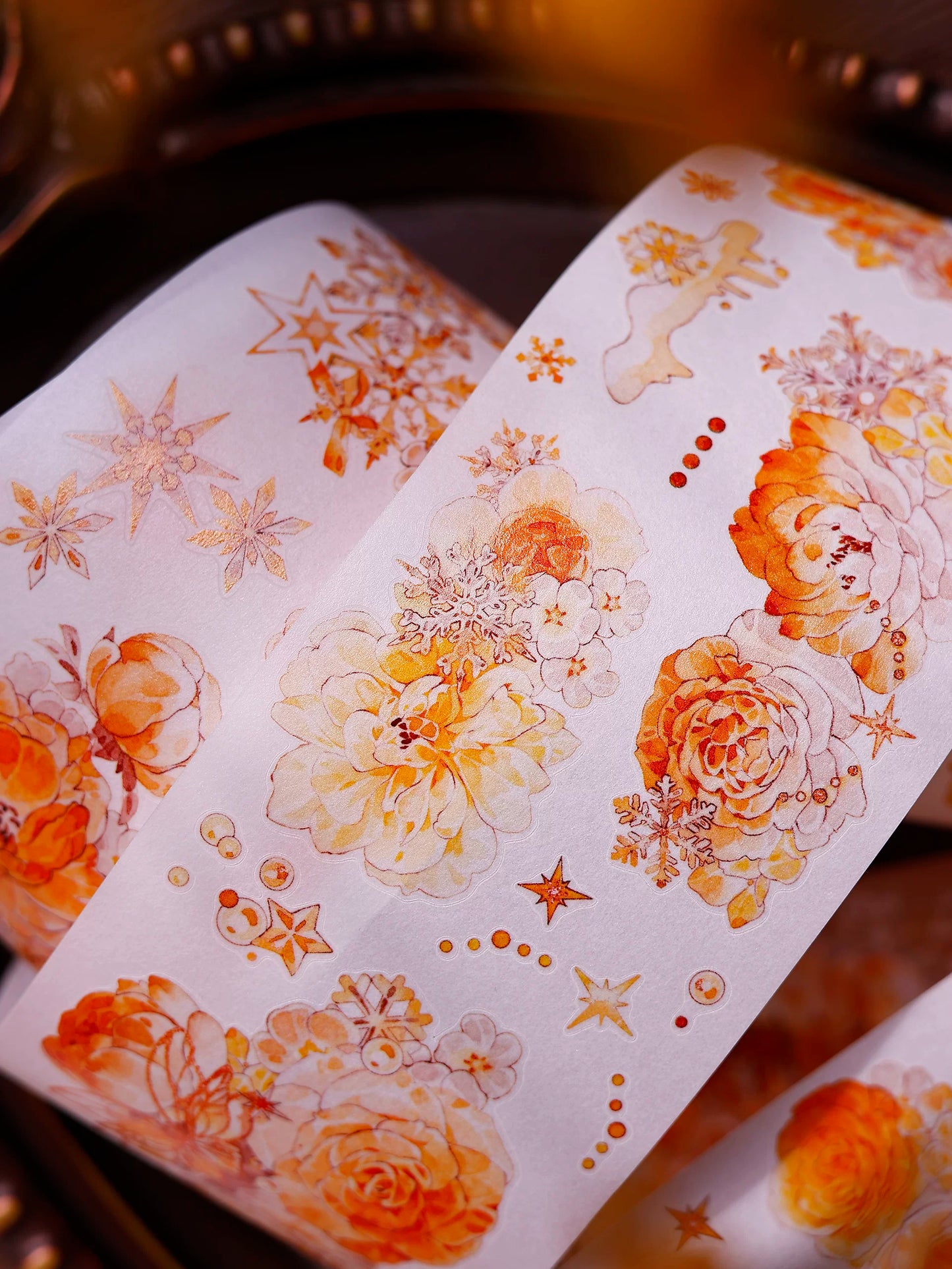 XiaoBaiJia Salt Series【Orange Light Orange Blossom】Orginal Design Kiss-cut Washi/Pet Floral Tape Light Retro Landscaping Stickers