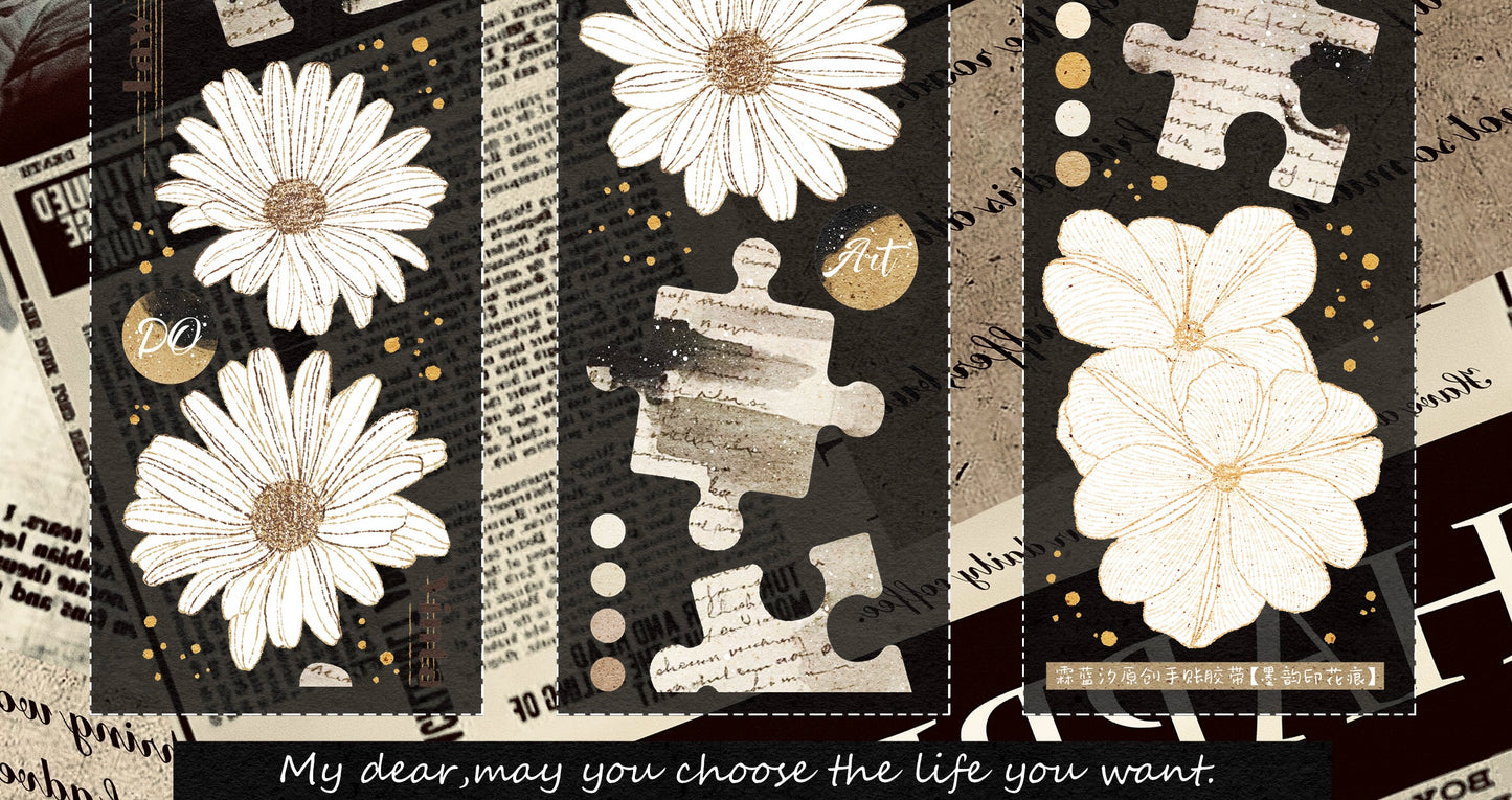 Linlanxi 【Ink Rhyme Printing Traces】Original New Product Retro Flower Puzzle Washi/Pet Tape