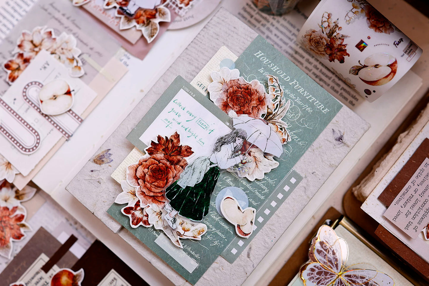 XiaoBaiJia【Sweet Dream Blossoms】Orginal Design Kiss-cut Washi/Pet Floral Tape Light Retro Landscaping Stickers