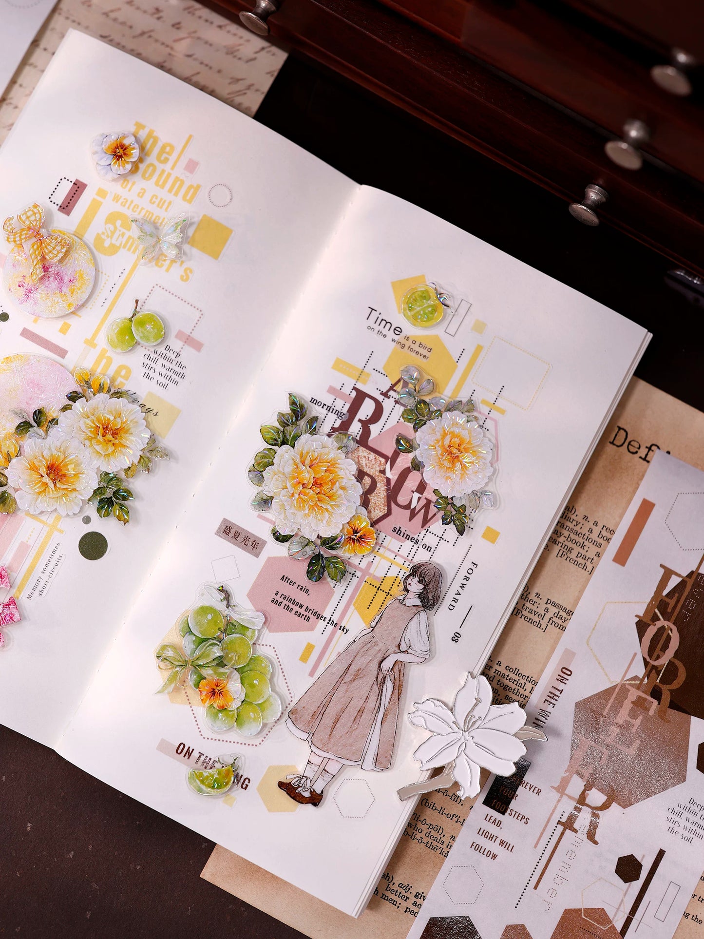 XiaoBaiJia【Geometric Set】Pre-cut Text Line Base Orginal Design Washi Pet Tape Light Retro Stickers