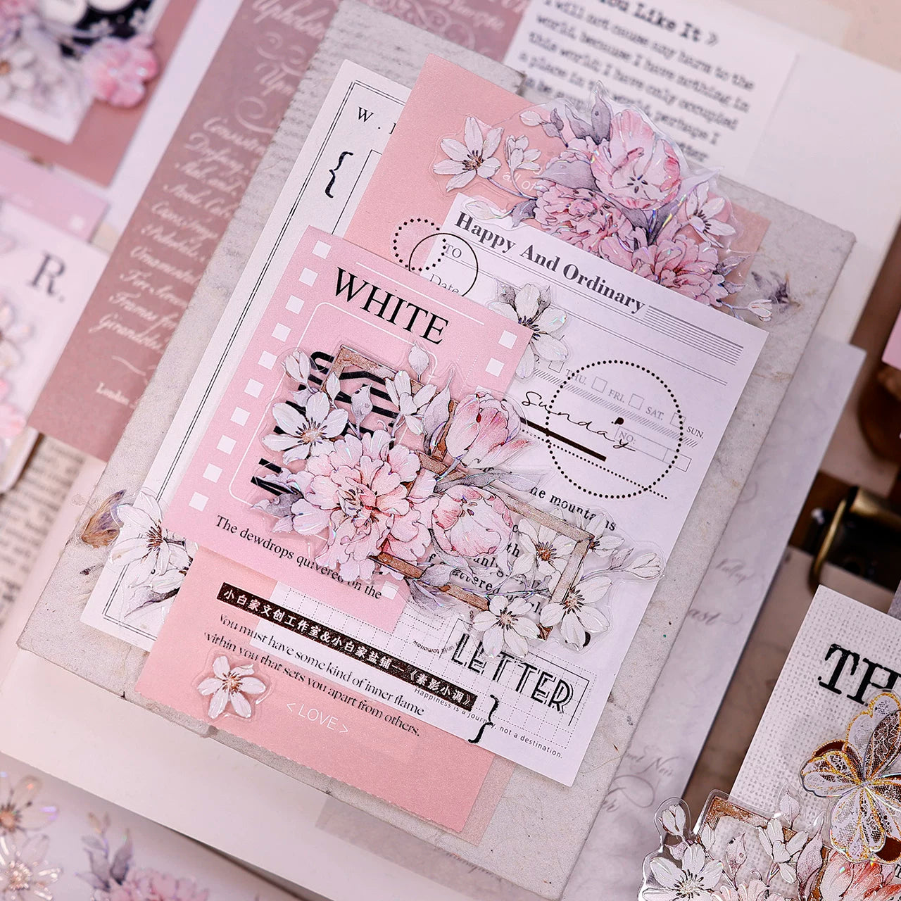 XiaoBaiJia Salt Series【Powdered Floss】Pre-cut Orginal Design Washi/Pet Tape Light Retro Stickers