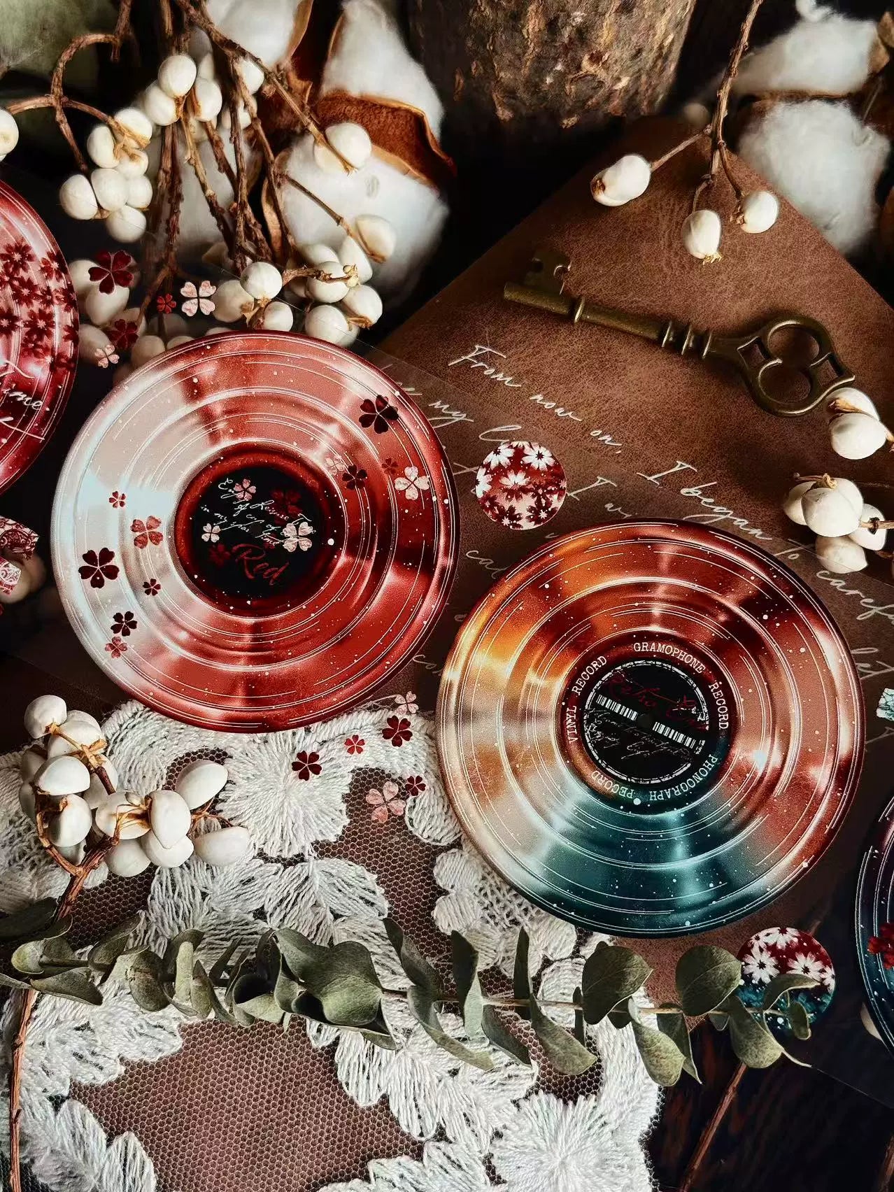 Linlanxi【Record 】 Original Retro Vintage Black Vinyl Record Background Washi/Pet Tape