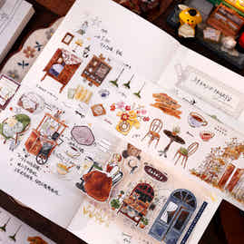 XiaoBaiJia Salt Series【Warm Light and Leisurely Delights】Pre-cut Orginal Design Vintage Scene Washi/Pet Tape Light Retro Stickers