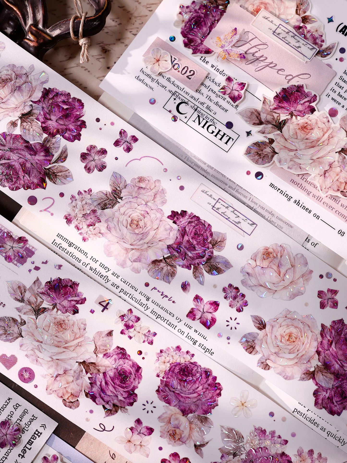 XiaoBaiJia【Zimo Fangxu】Pre-cut Rose Flowers Orginal Design Washi Pet Tape Light Retro Stickers