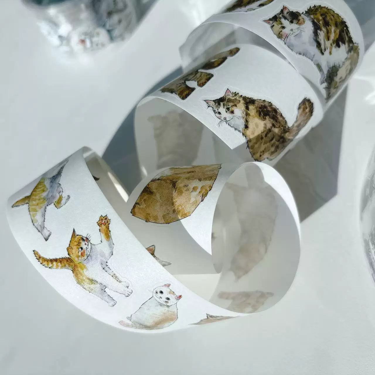 Kaixiaoxun Vol11【Cat】 Pre-Cut Long Loop Washi/Matte PET Tape for Scrapbook Supplies,Junk Journal Supplies