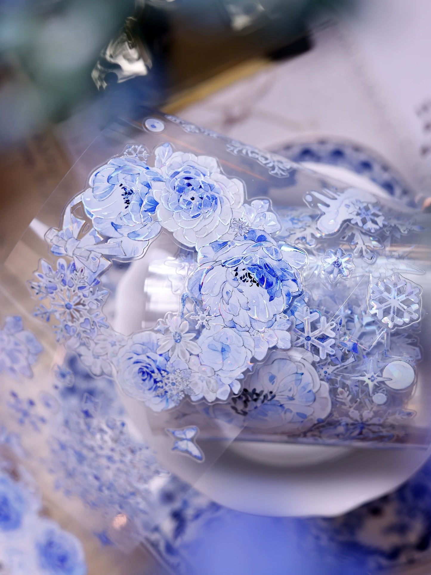 XiaoBaiJia Salt Series【Yingxue Blue】Orginal Design Kiss-cut Washi/Pet Tape Light Retro Fresh Snowflakes Stickers