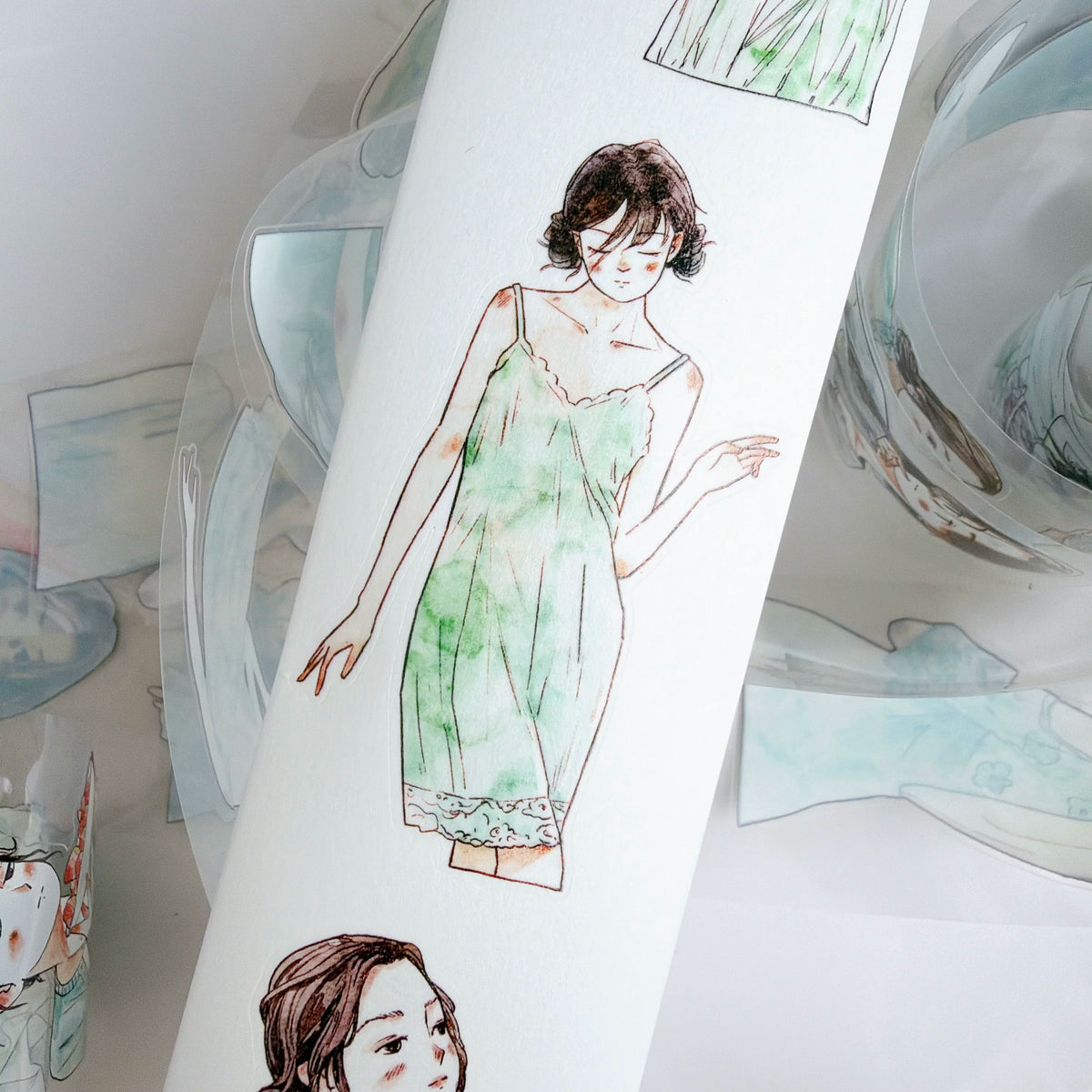 Kaixiaoxun Vol14【Minty Cool】 Pre-Cut Long Loop Washi/Matte PET Tape for Scrapbook Supplies,Junk Journal Supplies