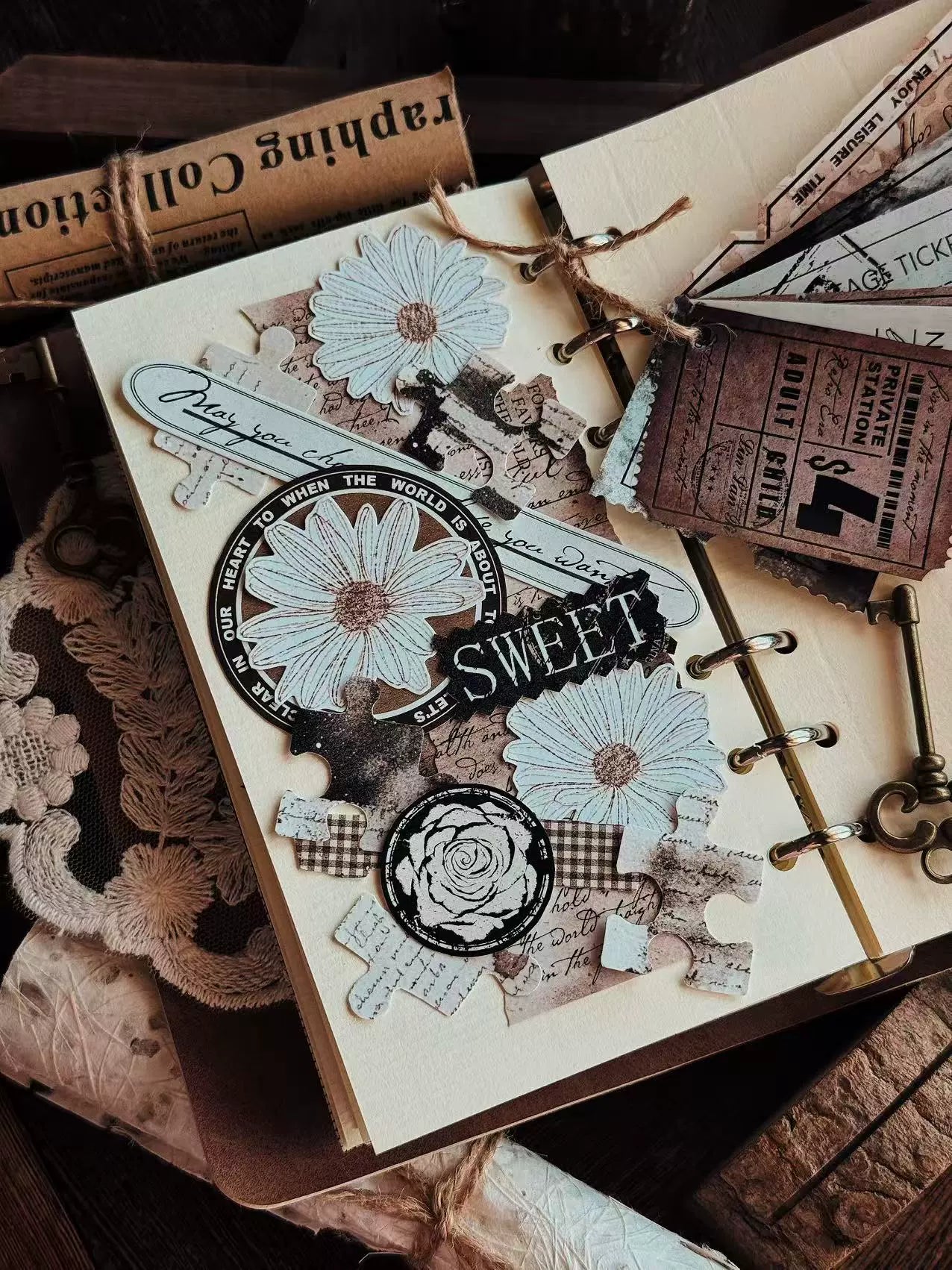 Linlanxi 【Ink Rhyme Printing Traces】Original New Product Retro Flower Puzzle Washi/Pet Tape