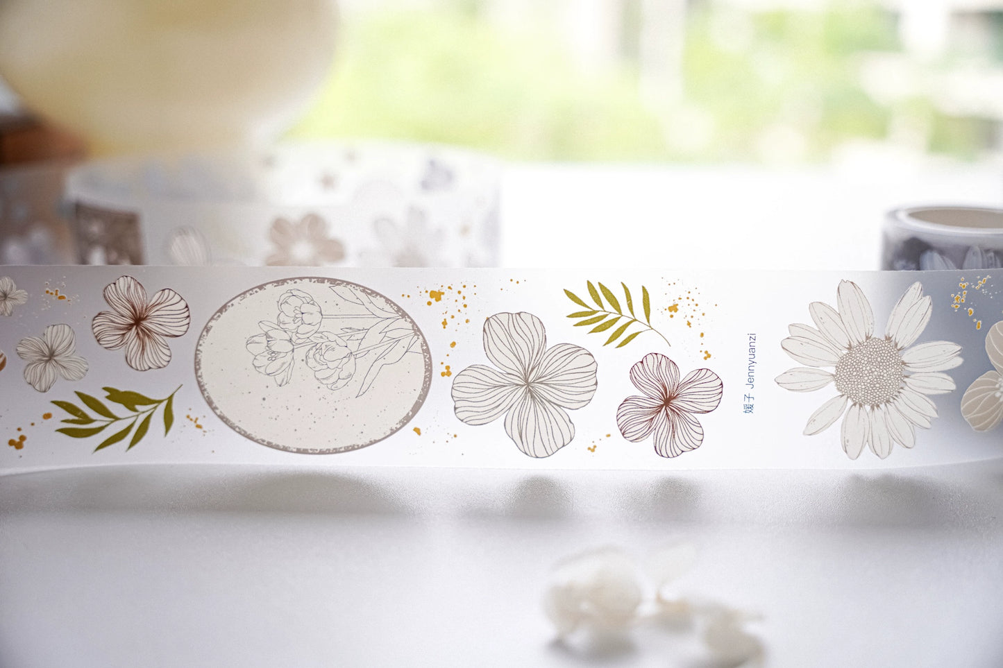 YuanZi Vol7【QiuMo】Orginal Design Washi/Pet Tape Light Retro Flowers Stickers,for Scrapbook Supplies,Scrapbook Tape Stickers,Junk Journal Supplies