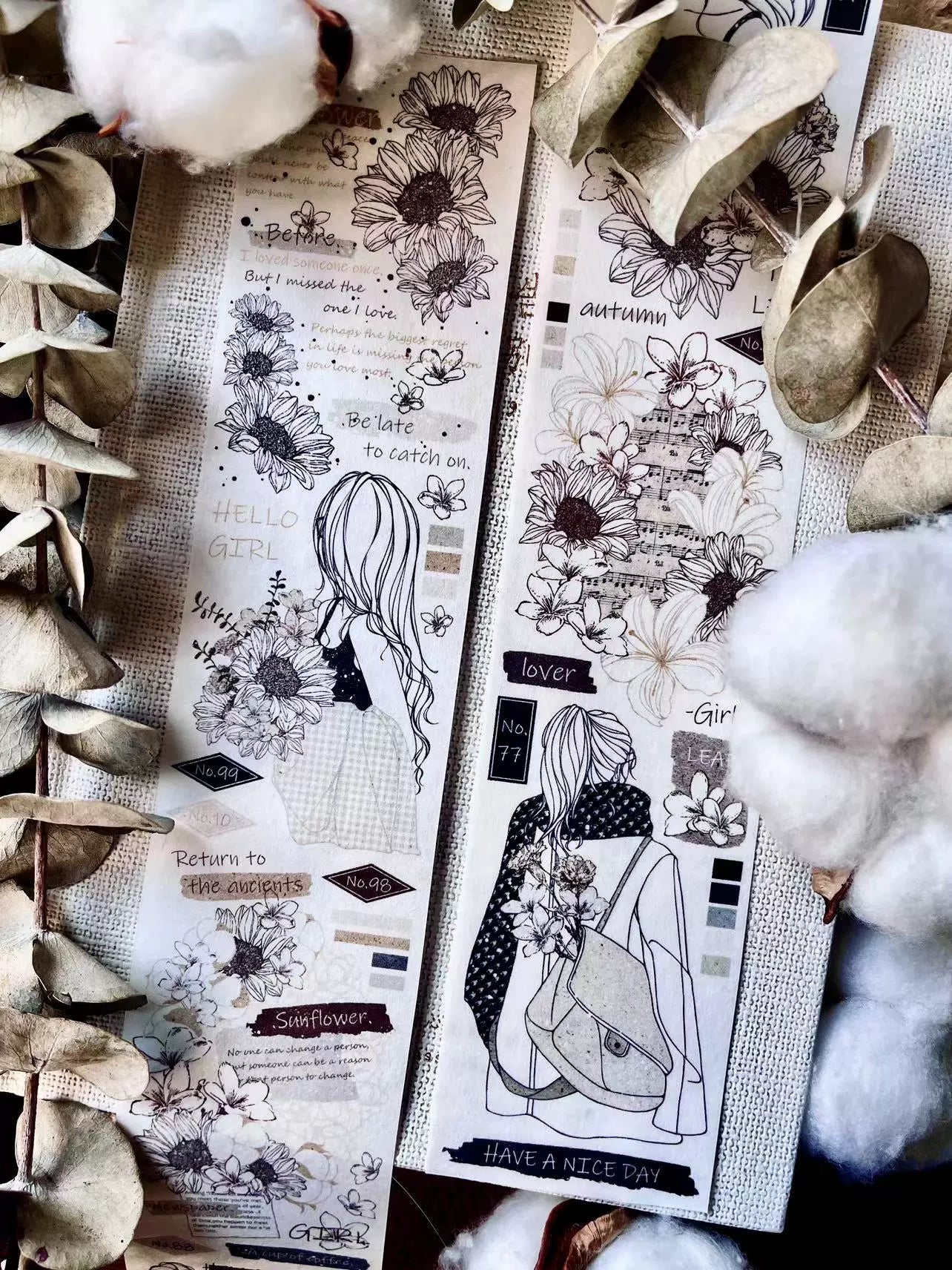 Linlanxi【Girl】Original Design New Product  Washi/Pet Tape Light Retro Character Style Long Loop Full Roll