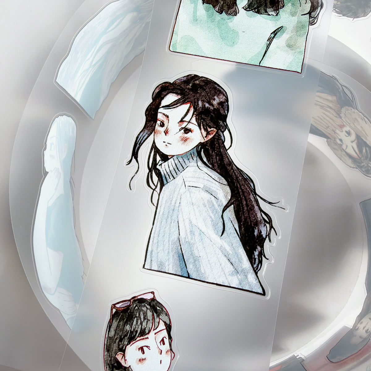 Kaixiaoxun Vol14【Small Avatar】 Pre-Cut Long Loop Washi/Matte PET Tape for Scrapbook Supplies,Junk Journal Supplies