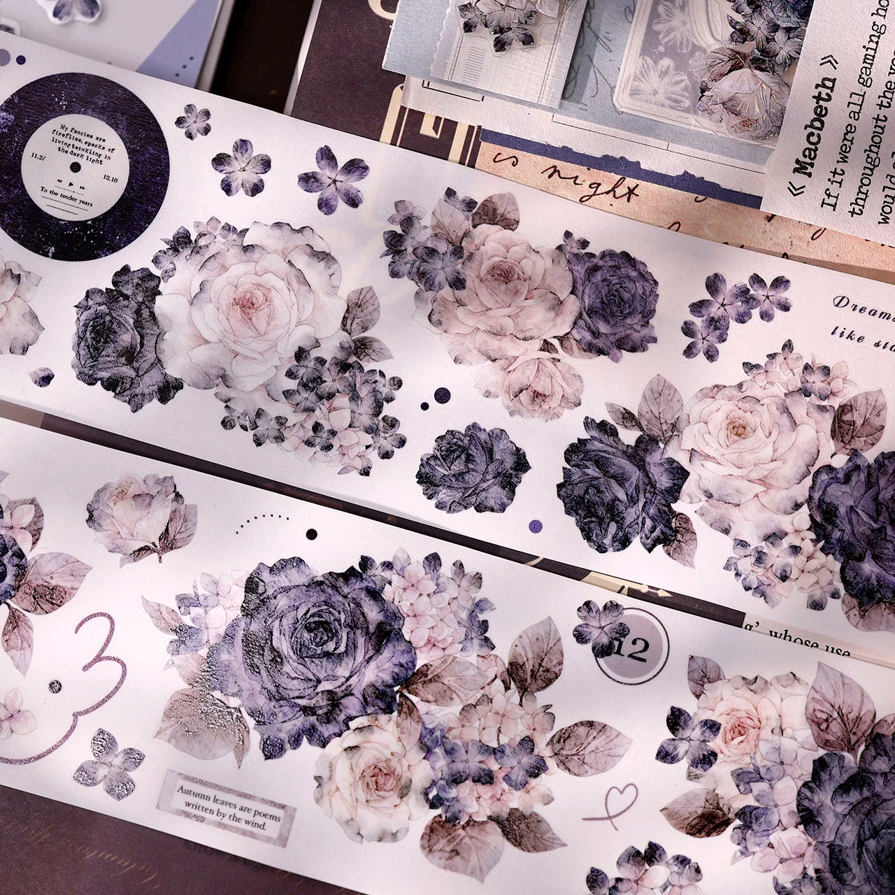 XiaoBaiJia【Cloud Ink Flower Cluster】Pre-cut Floral Orginal Design Washi Pet Tape Light Retro Stickers