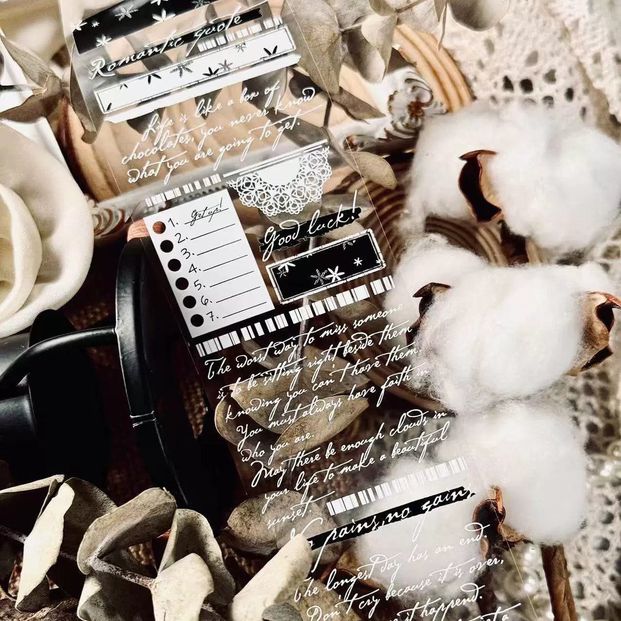 Linlanxi【 Romantic Quotes】Original Design Text Washi/Pet Tape Sticker, 5-meter-long Loop Roll