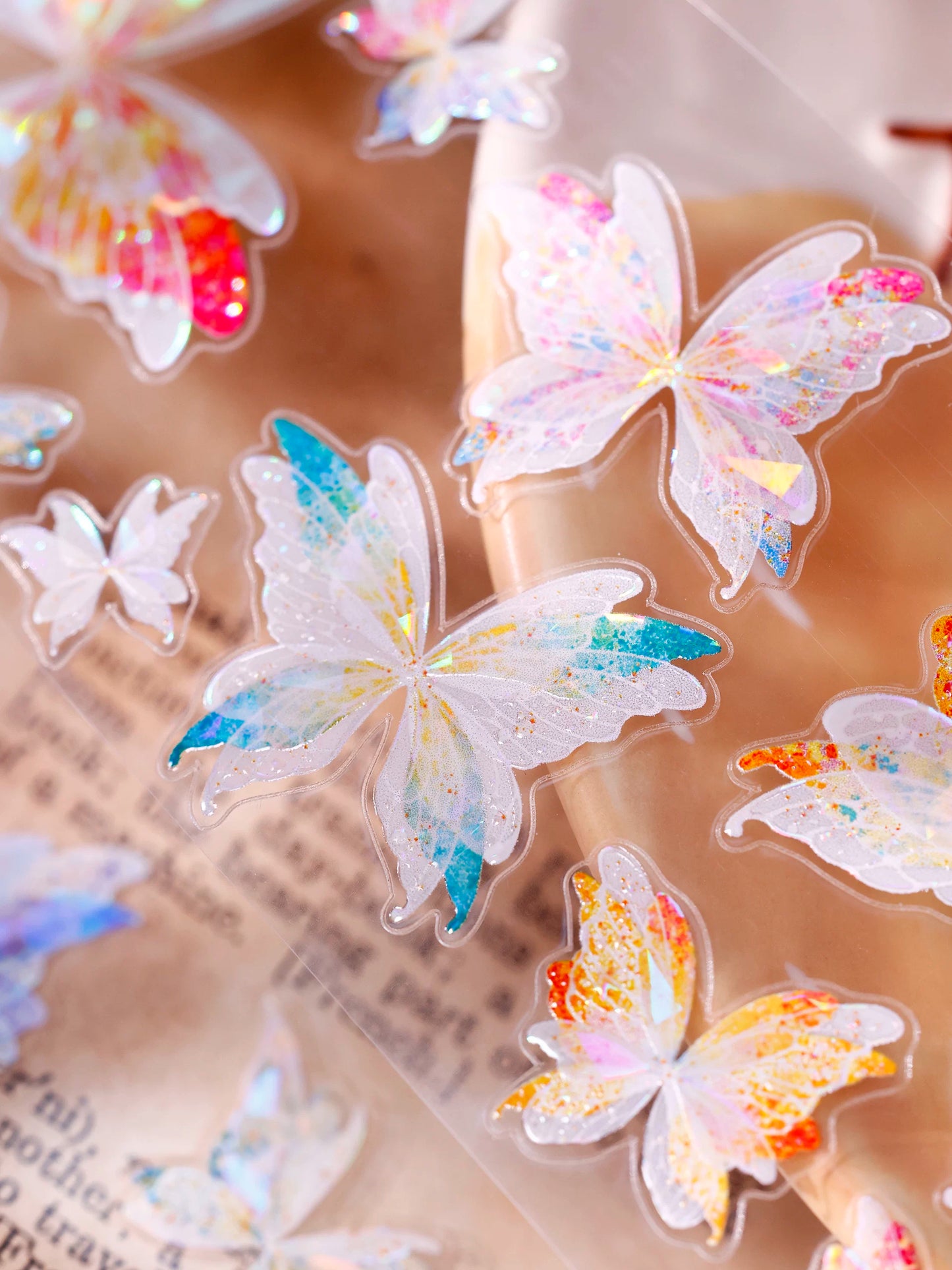 XiaoBaiJia【Liuli Butterfly Dance】Pre-cut Orginal Design Washi Pet Tape Light Retro Stickers