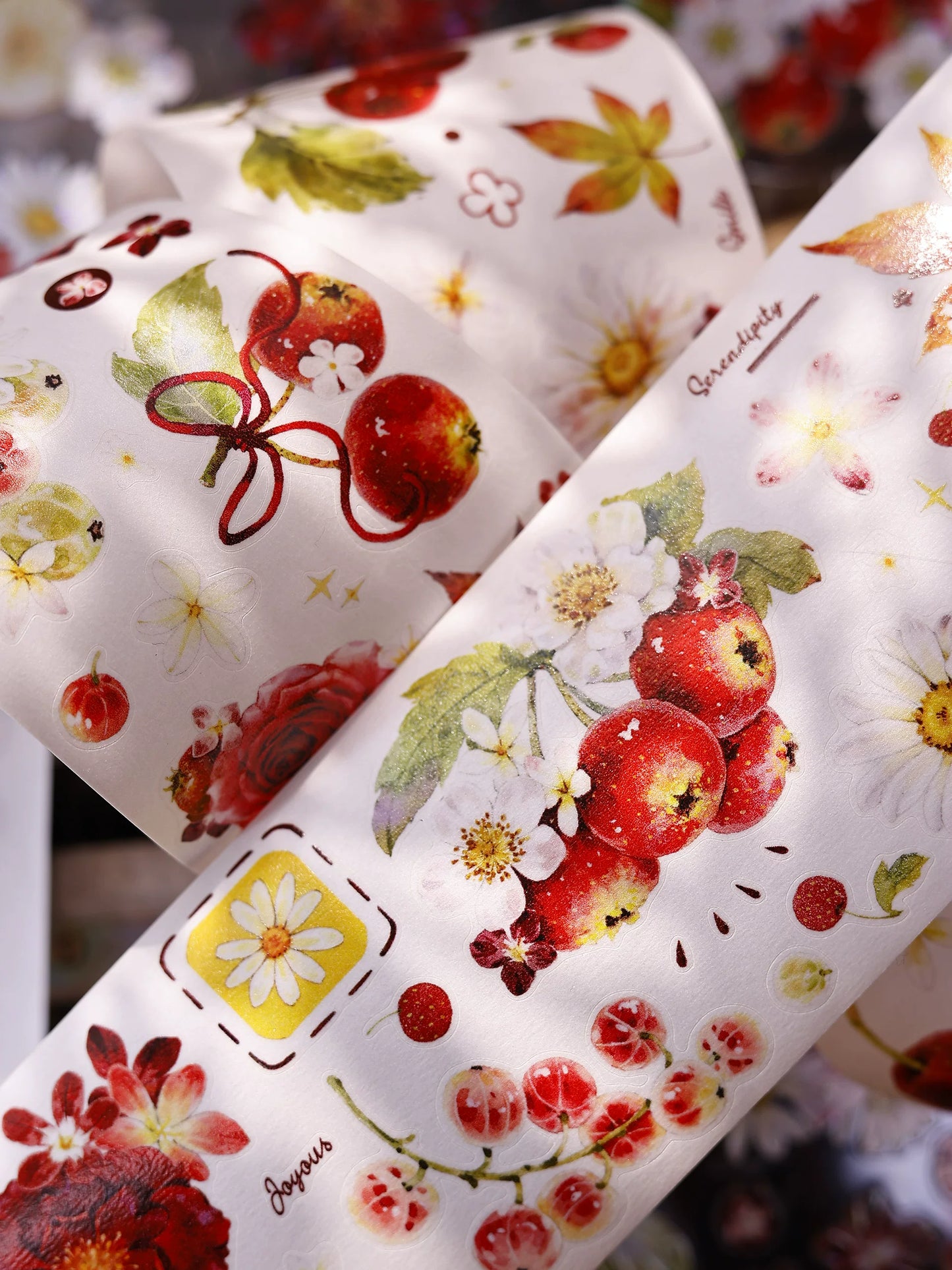 XiaoBaiJia Salt Series【Red Fruit Fragrance】Orginal Design Kiss-cut Washi/Pet Floral Tape Light Retro Landscaping Stickers