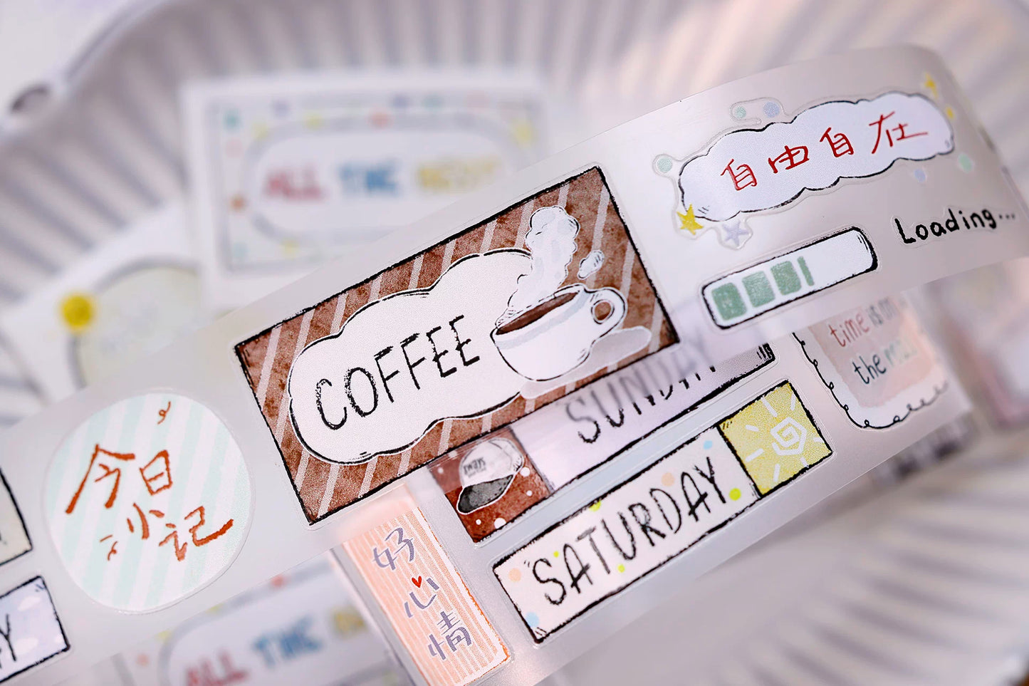 XiaoBaiJia Salt Series【Many Signs】Pre-cut Orginal Design Handwritten Chinese and English Word Borders Washi/Pet Tape Light Retro Stickers