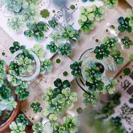 XiaoBaiJia【four-leaf clover】Orginal Design Kiss-cut Washi/Pet Floral Tape Light Retro Landscaping Stickers