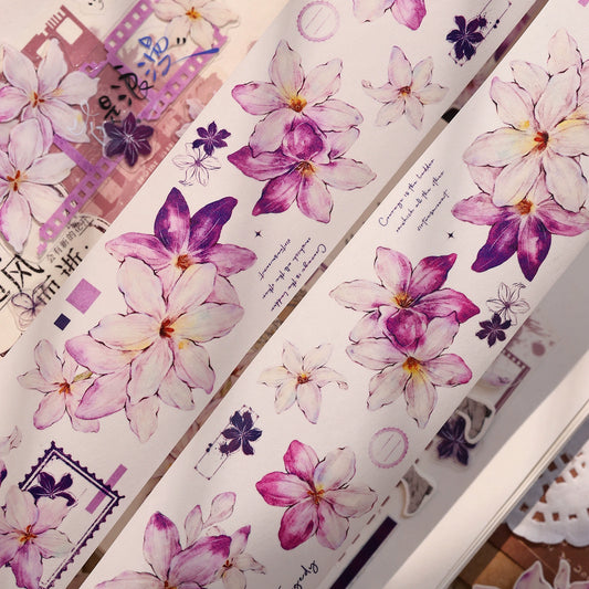 XiaoBaiJia【Windy Purple】Light Retro Orginal Design Washi Pet Floral Tape Light Retro Landscaping Stickers