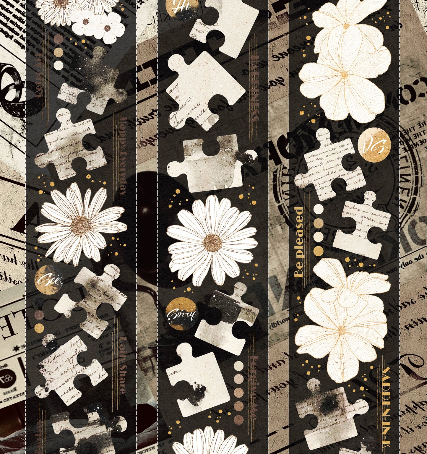Linlanxi 【Ink Rhyme Printing Traces】Original New Product Retro Flower Puzzle Washi/Pet Tape