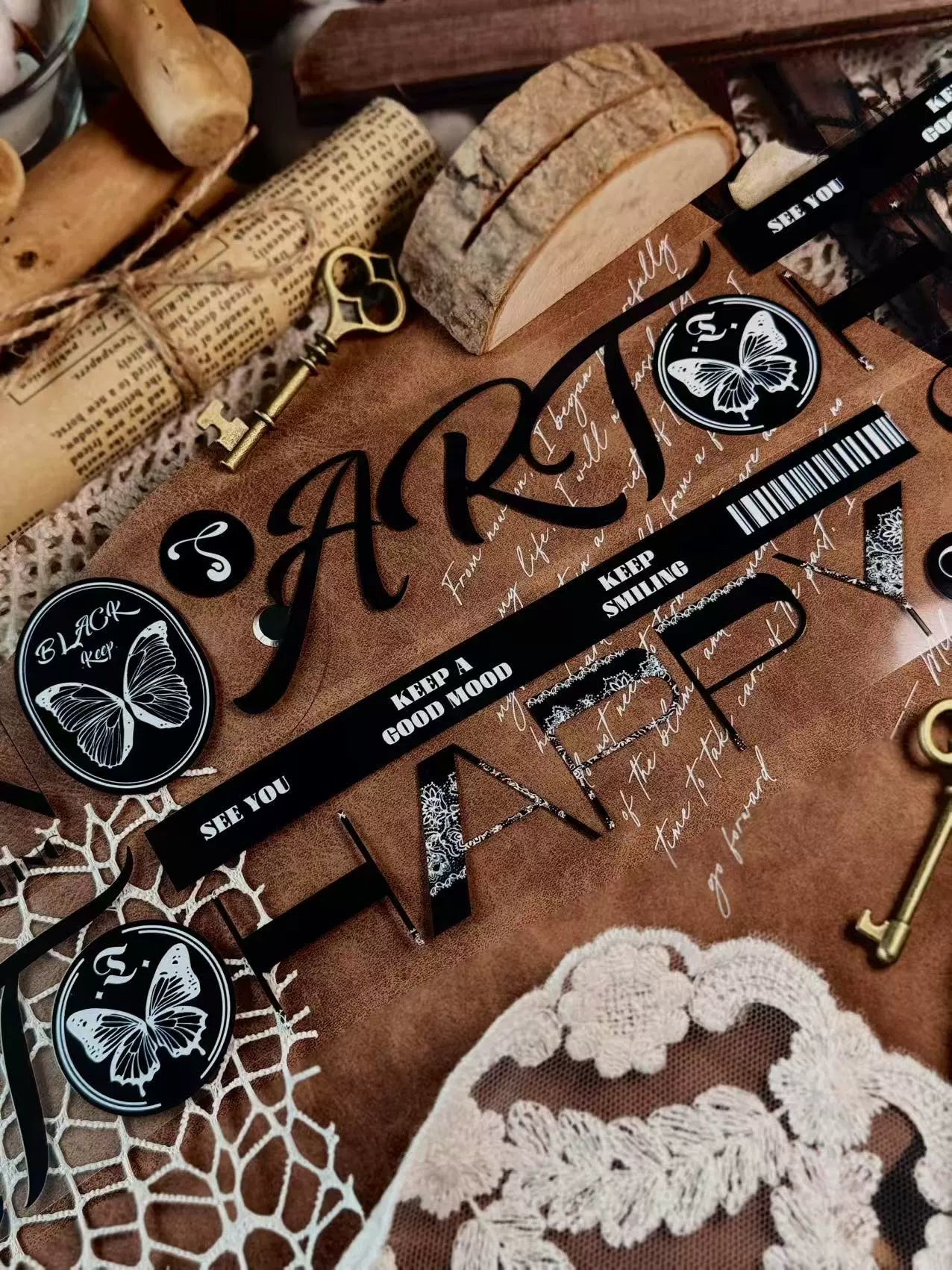 Linlanxi 【Residual Charm and Flowing Light】Original Pre-cut Washi/Pet Tape,New Fashion Retro Wider English Text